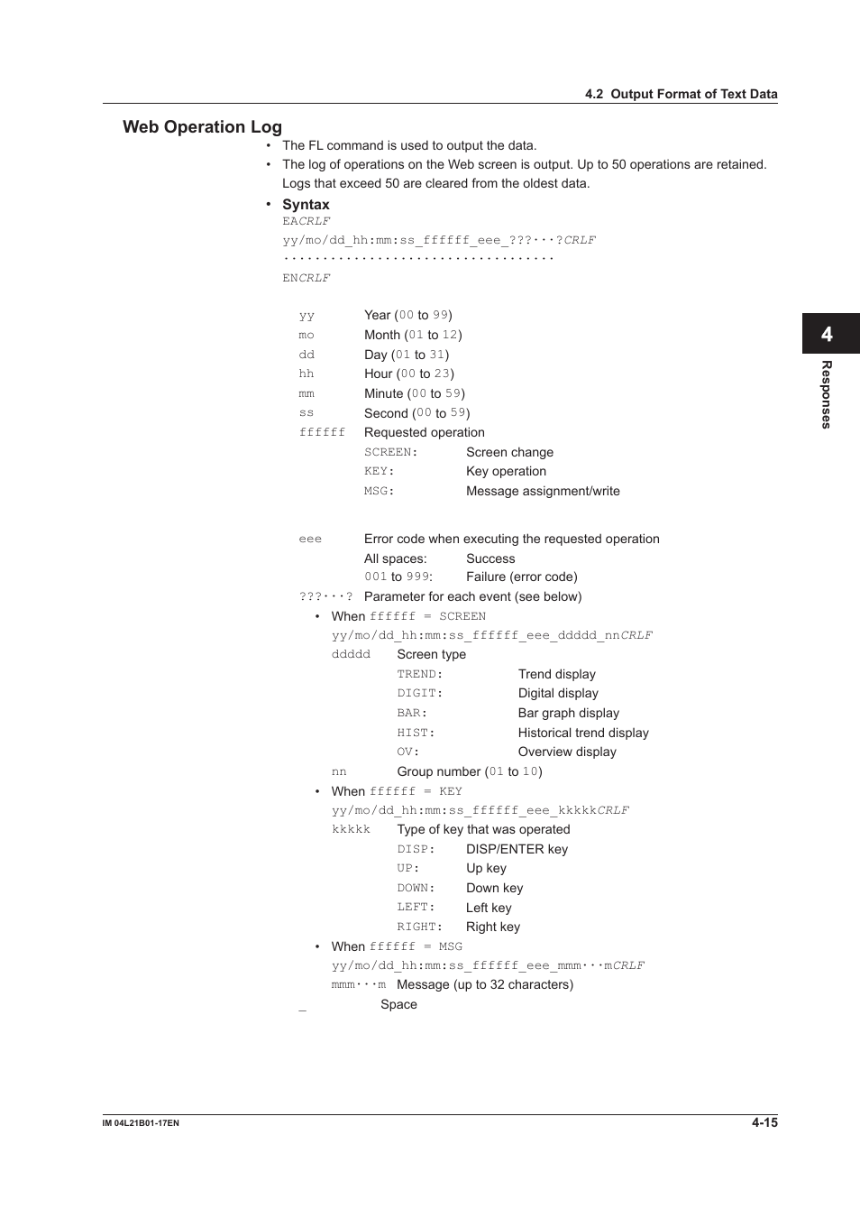 App index web operation log | Yokogawa Value Series FX1000 User Manual | Page 151 / 206