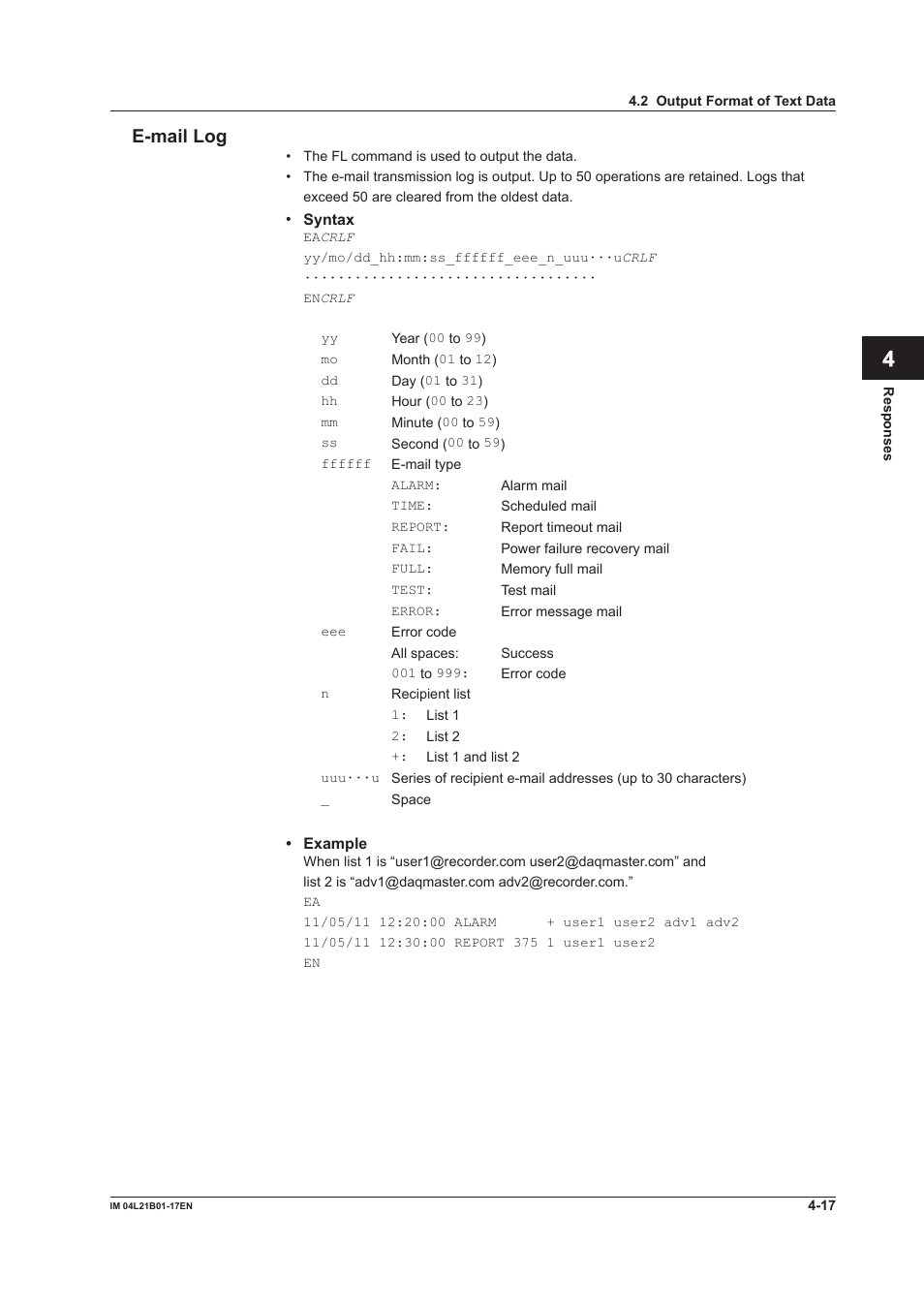 App index e-mail log | Yokogawa Value Series FX1000 User Manual | Page 153 / 206