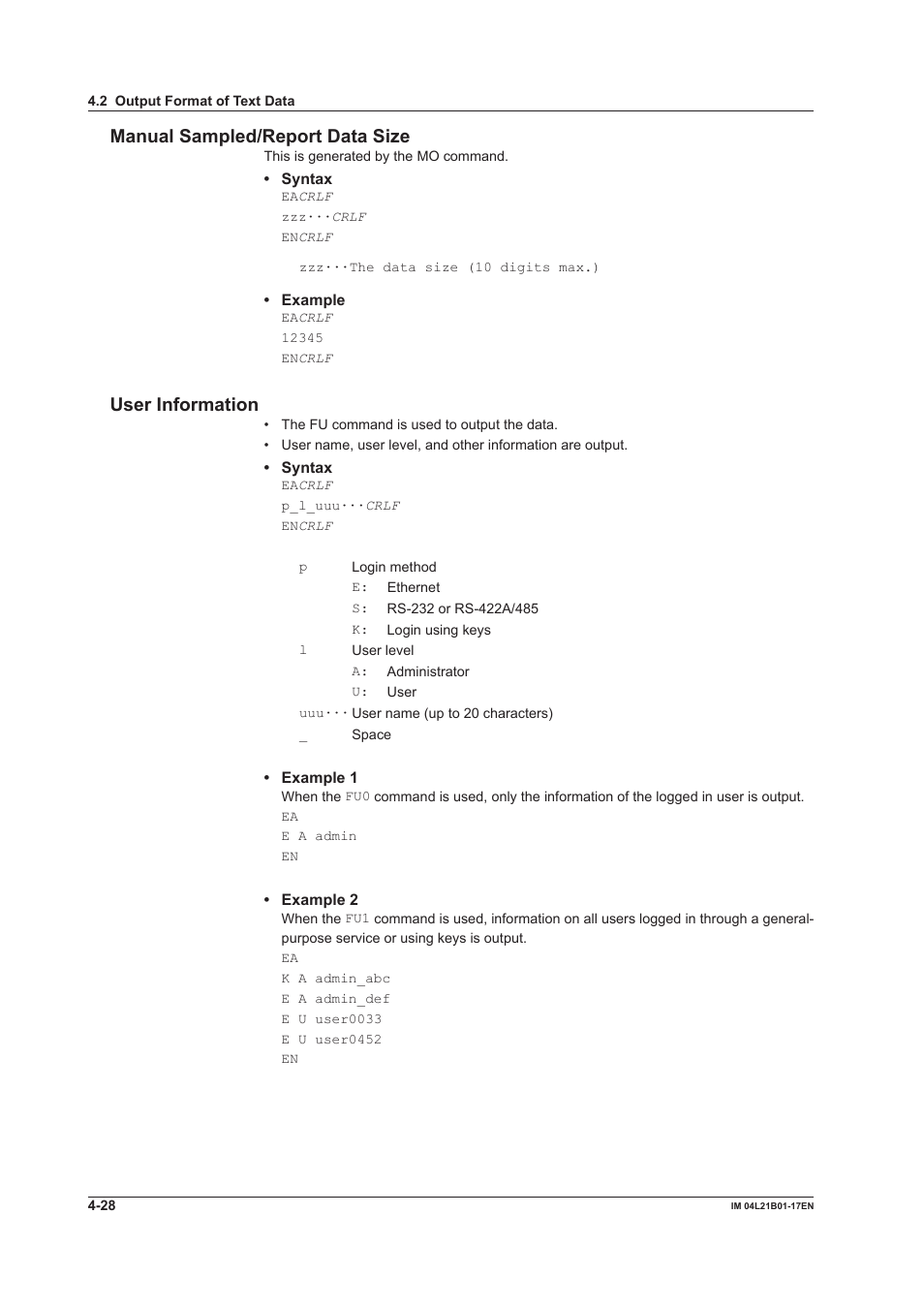 Manual sampled/report data size, User information | Yokogawa Value Series FX1000 User Manual | Page 164 / 206