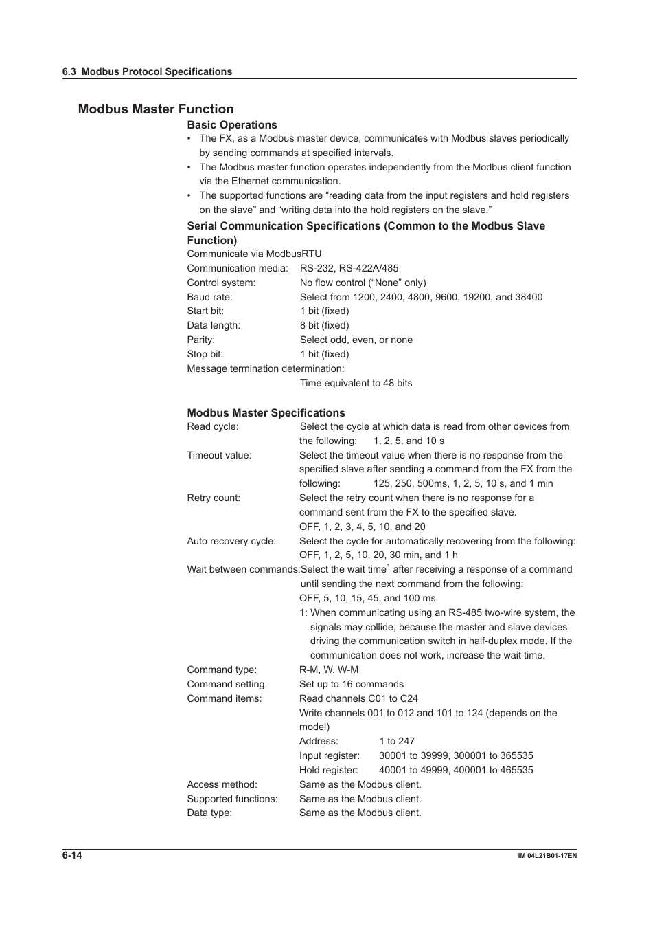 Modbus master function | Yokogawa Value Series FX1000 User Manual | Page 188 / 206