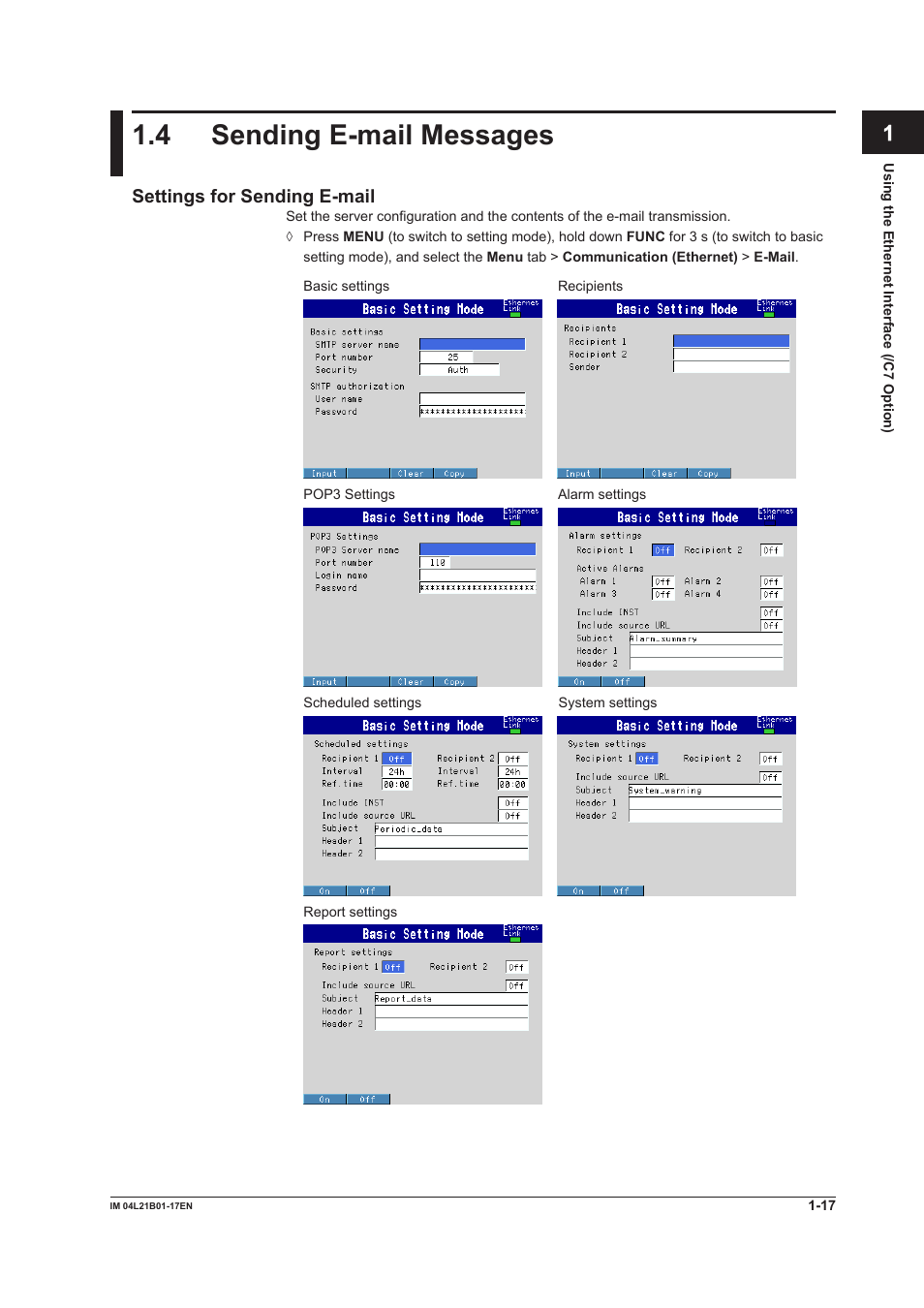 4 sending e-mail messages, 4 sending e-mail messages -17 | Yokogawa Value Series FX1000 User Manual | Page 25 / 206