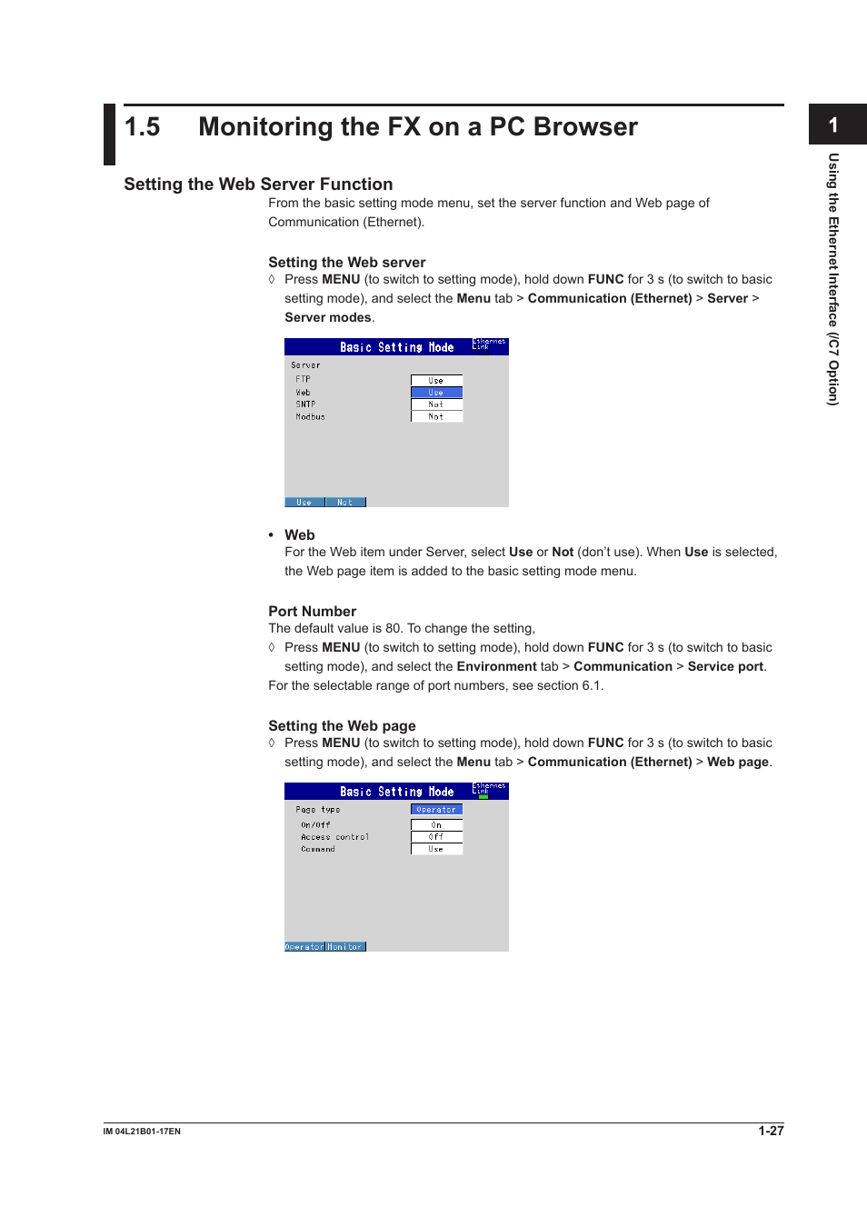 5 monitoring the fx on a pc browser, 5 monitoring the fx on a pc browser -27 | Yokogawa Value Series FX1000 User Manual | Page 35 / 206