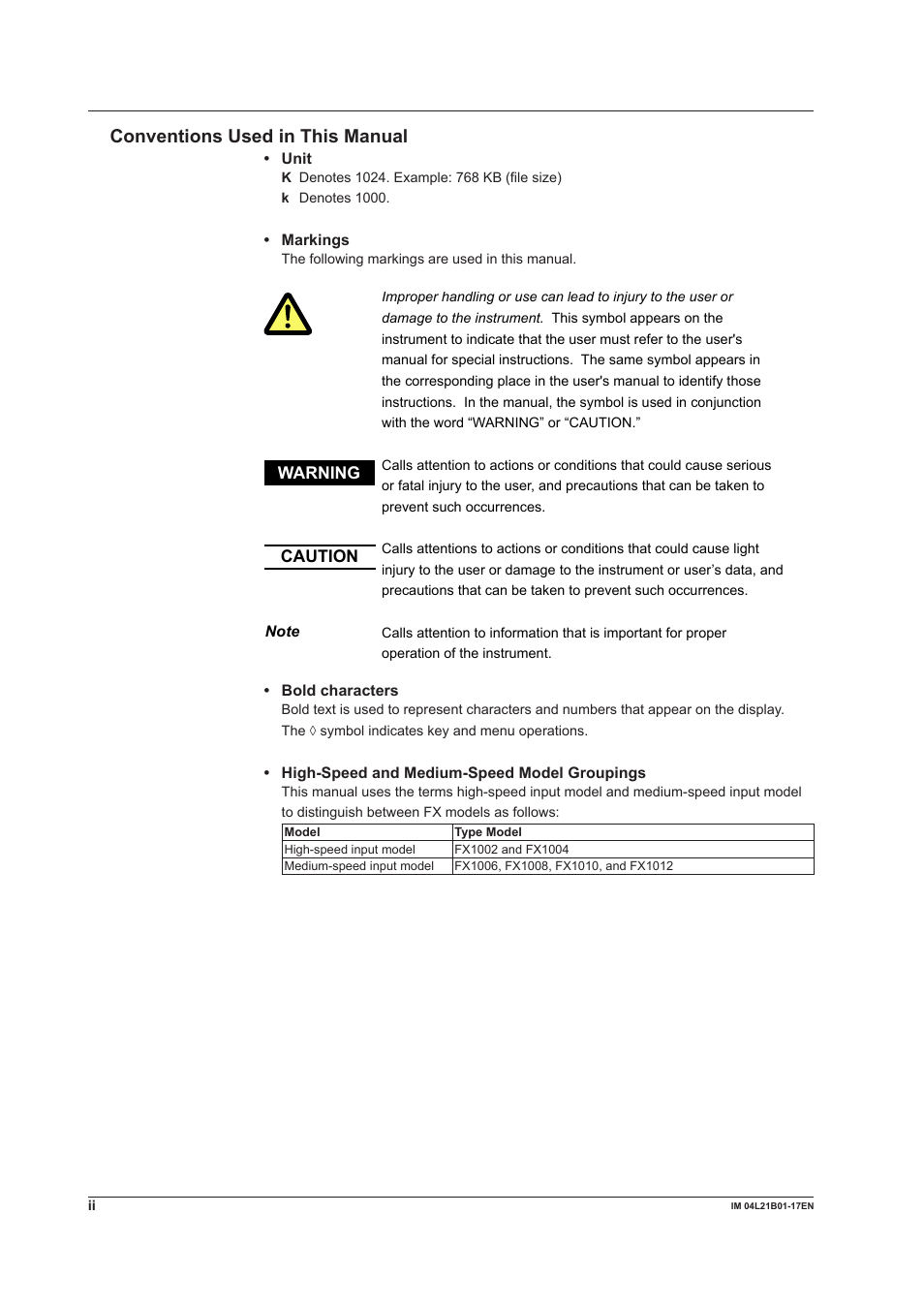 Conventions used in this manual | Yokogawa Value Series FX1000 User Manual | Page 4 / 206