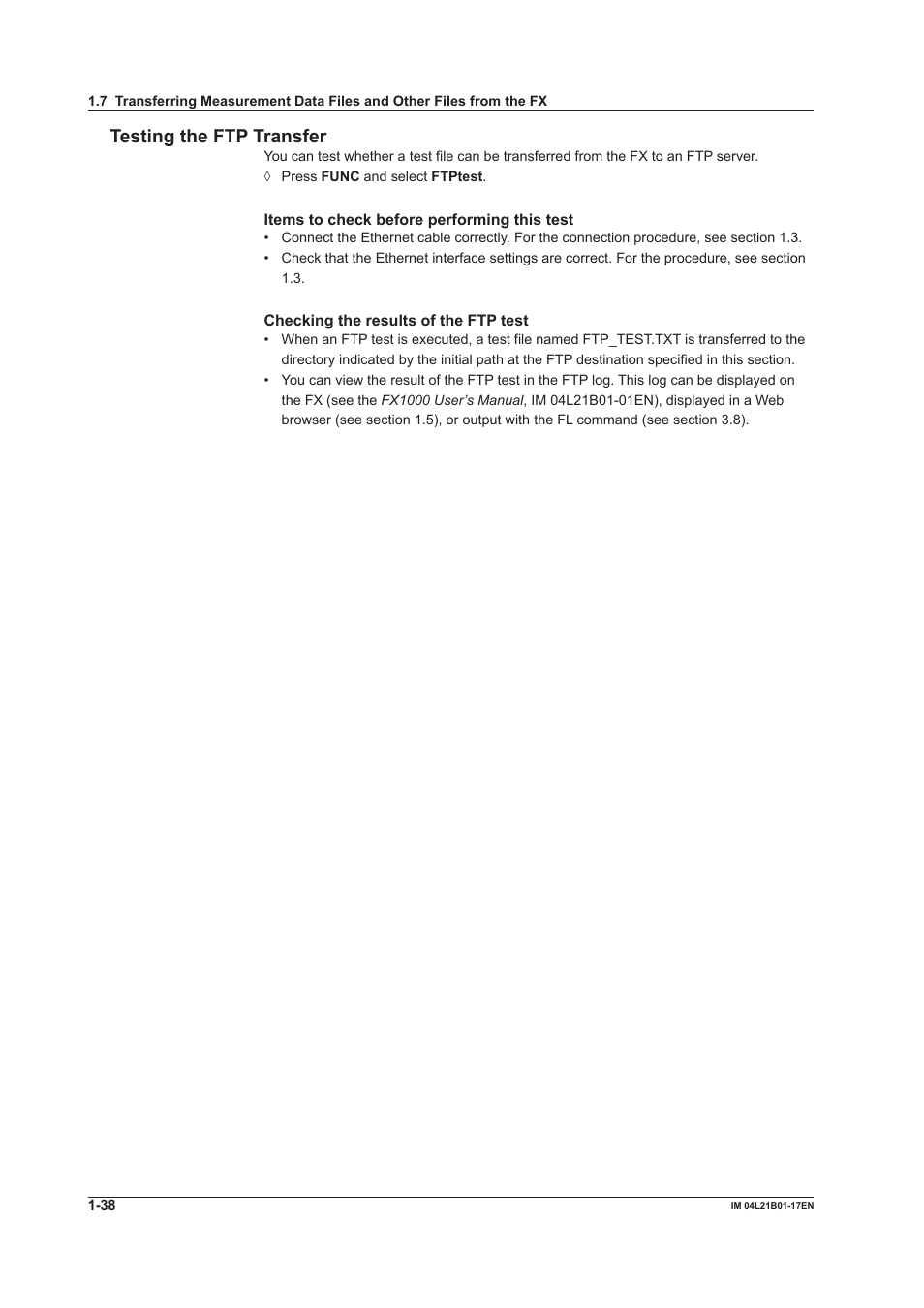 Testing the ftp transfer | Yokogawa Value Series FX1000 User Manual | Page 46 / 206