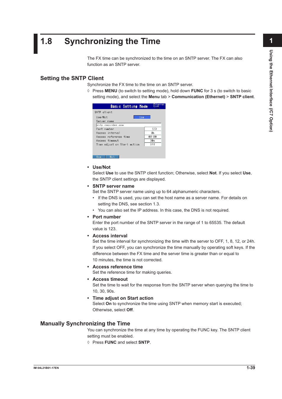 8 synchronizing the time, 8 synchronizing the time -39 | Yokogawa Value Series FX1000 User Manual | Page 47 / 206