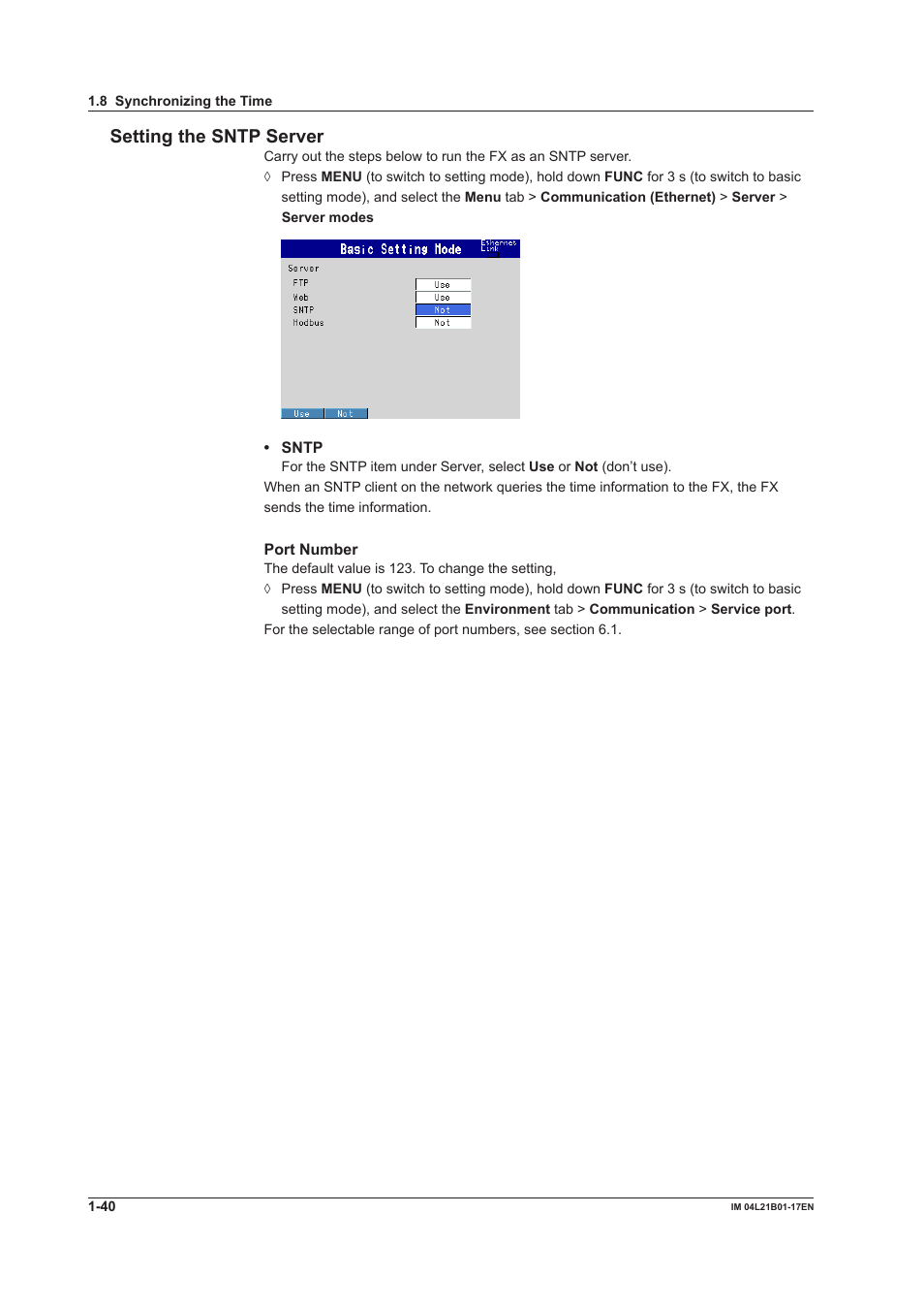 Setting the sntp server | Yokogawa Value Series FX1000 User Manual | Page 48 / 206