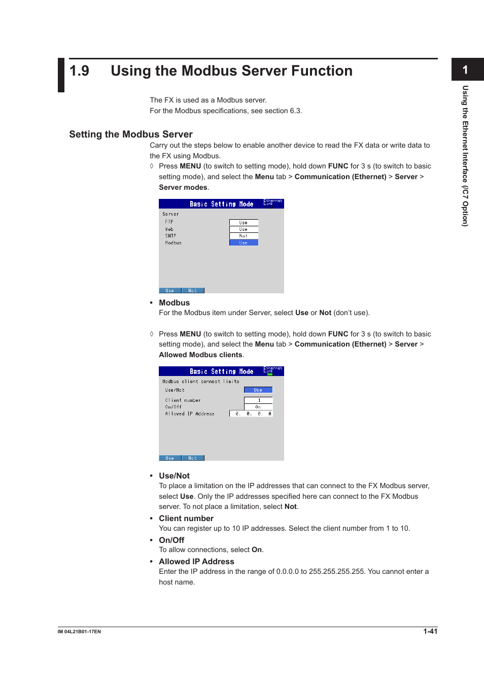 9 using the modbus server function, 9 using the modbus server function -41 | Yokogawa Value Series FX1000 User Manual | Page 49 / 206