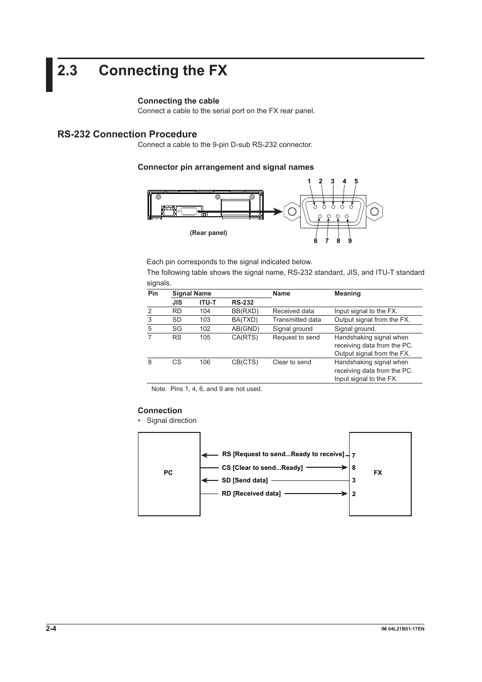 3 connecting the fx, 3 connecting the fx -4, Rs-232 connection procedure | Yokogawa Value Series FX1000 User Manual | Page 68 / 206