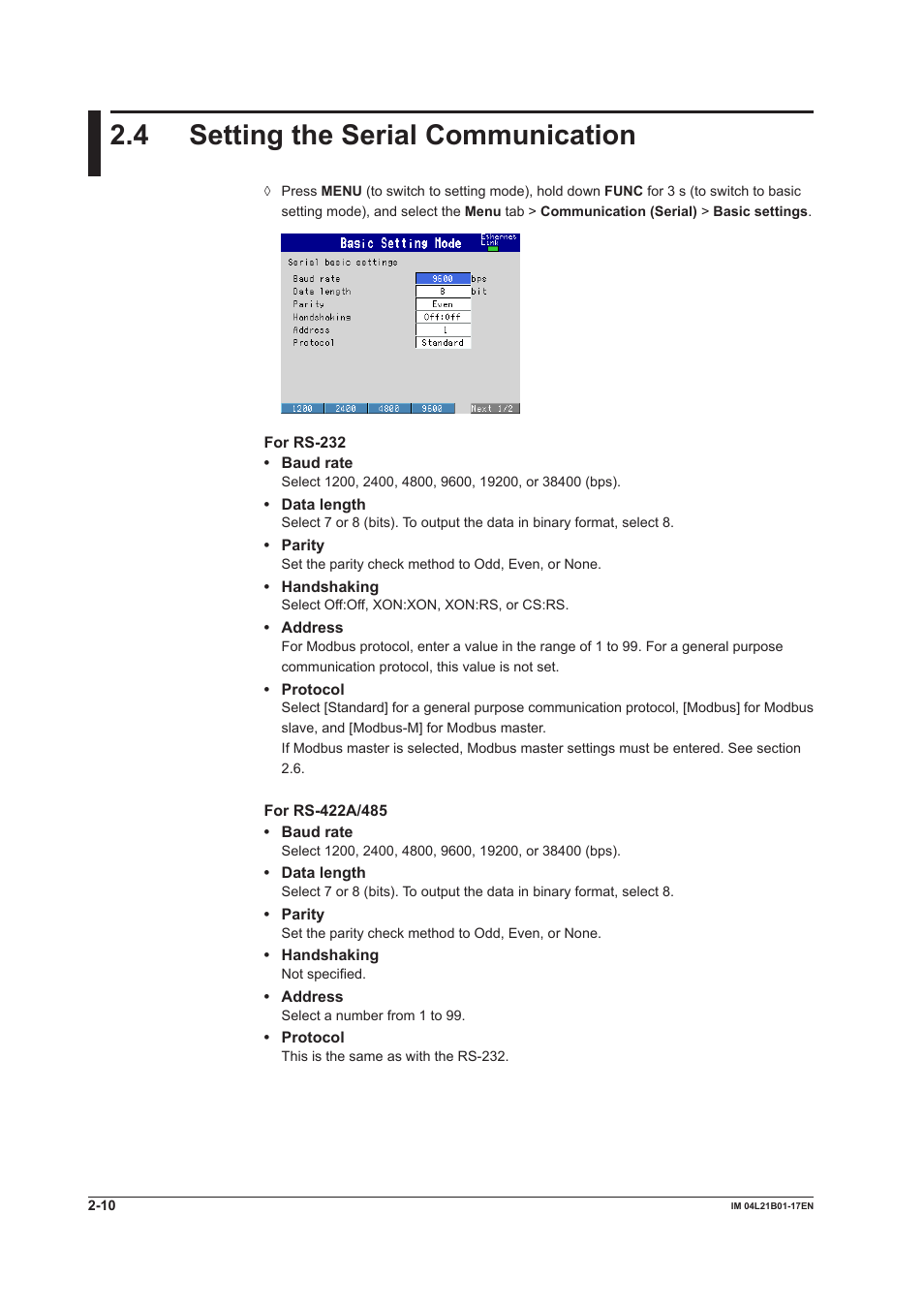 4 setting the serial communication, 4 setting the serial communication -10 | Yokogawa Value Series FX1000 User Manual | Page 74 / 206