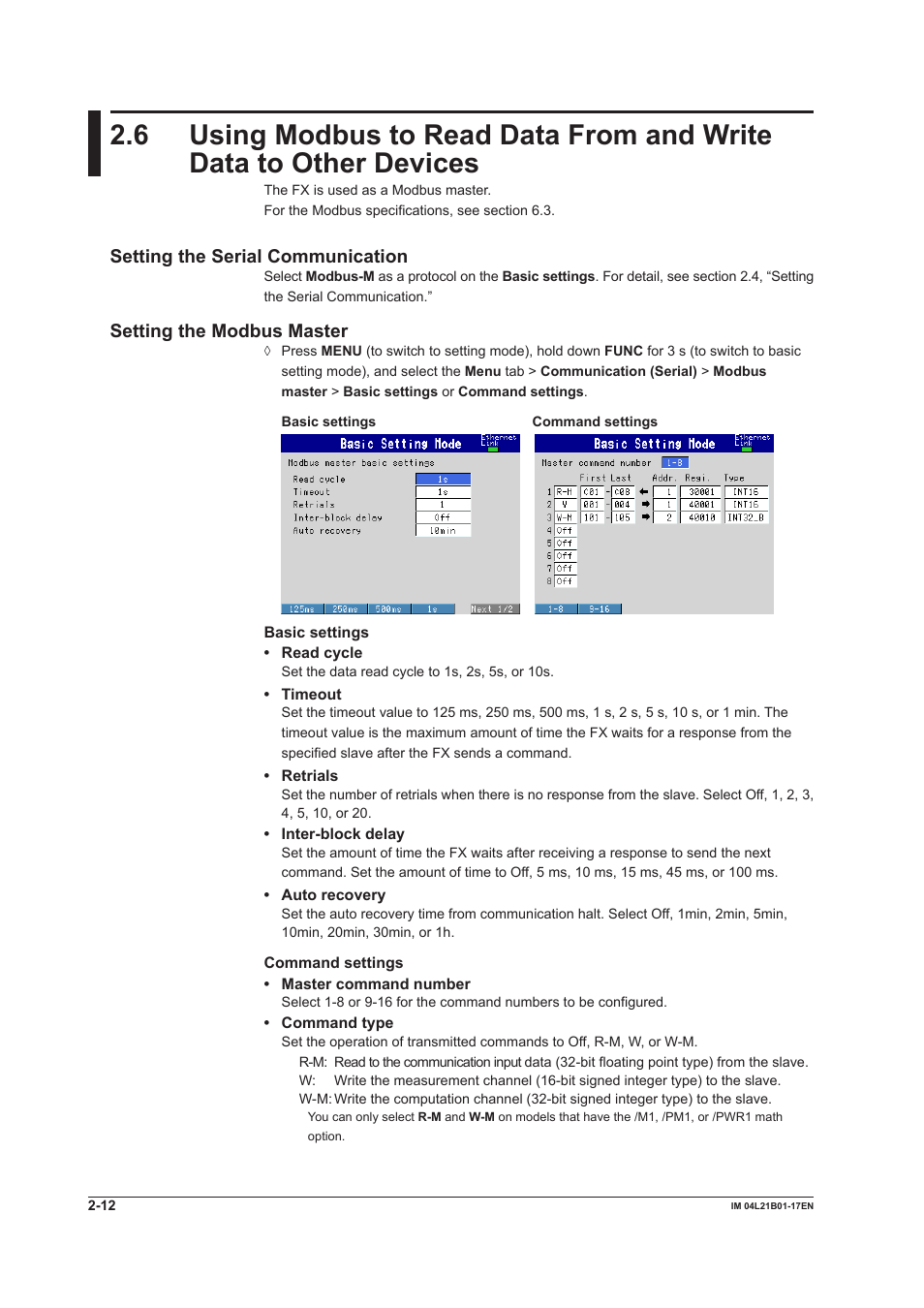 Setting the serial communication, Setting the modbus master | Yokogawa Value Series FX1000 User Manual | Page 76 / 206