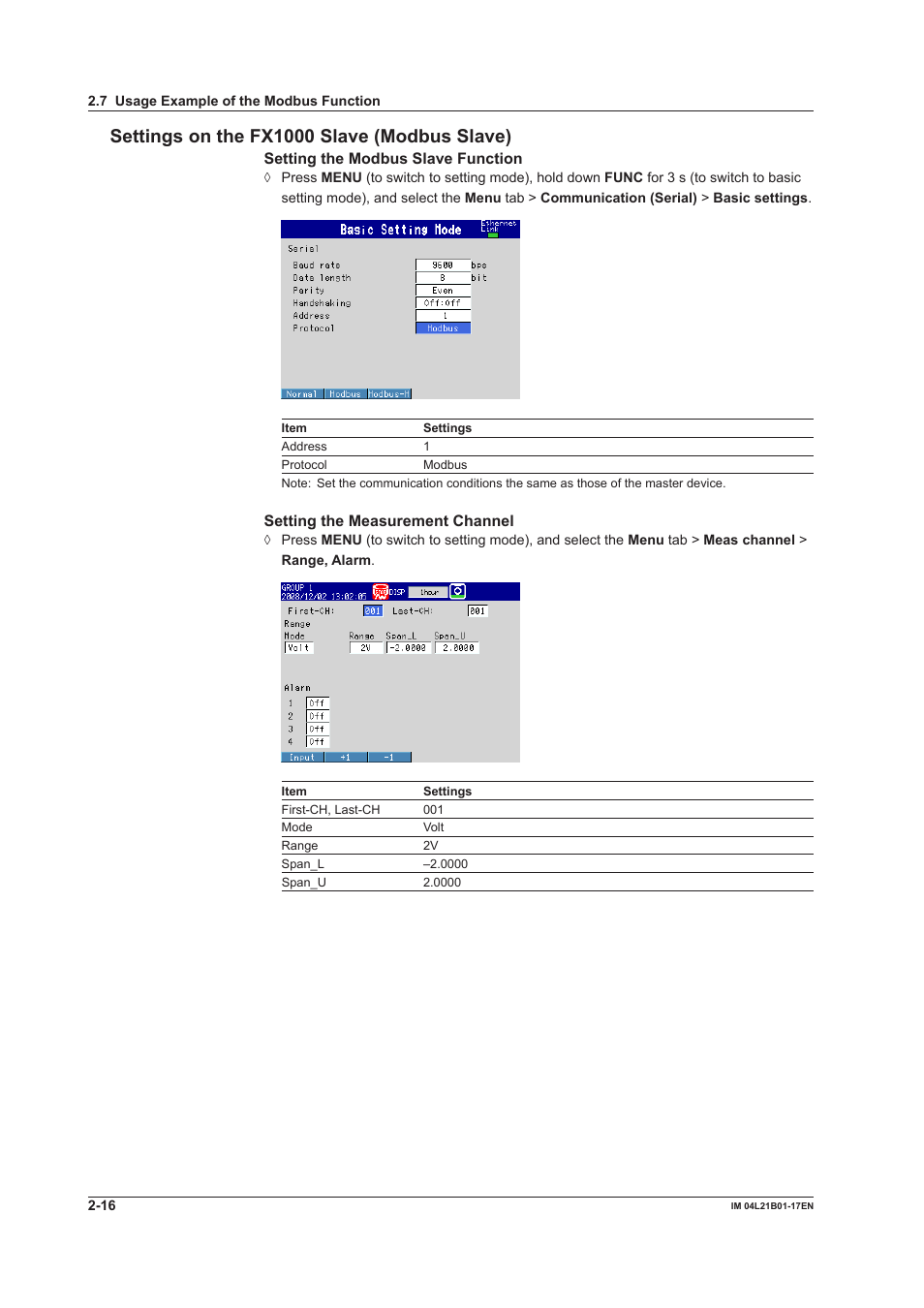 Settings on the fx1000 slave (modbus slave) | Yokogawa Value Series FX1000 User Manual | Page 80 / 206