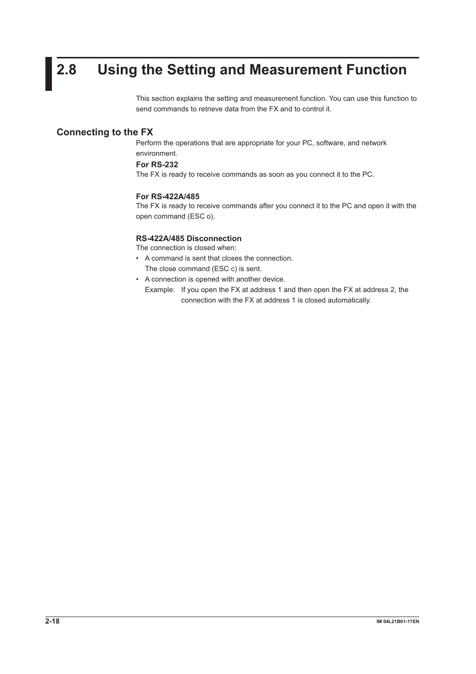 8 using the setting and measurement function, 8 using the setting and measurement function -18, Connecting to the fx | Yokogawa Value Series FX1000 User Manual | Page 82 / 206