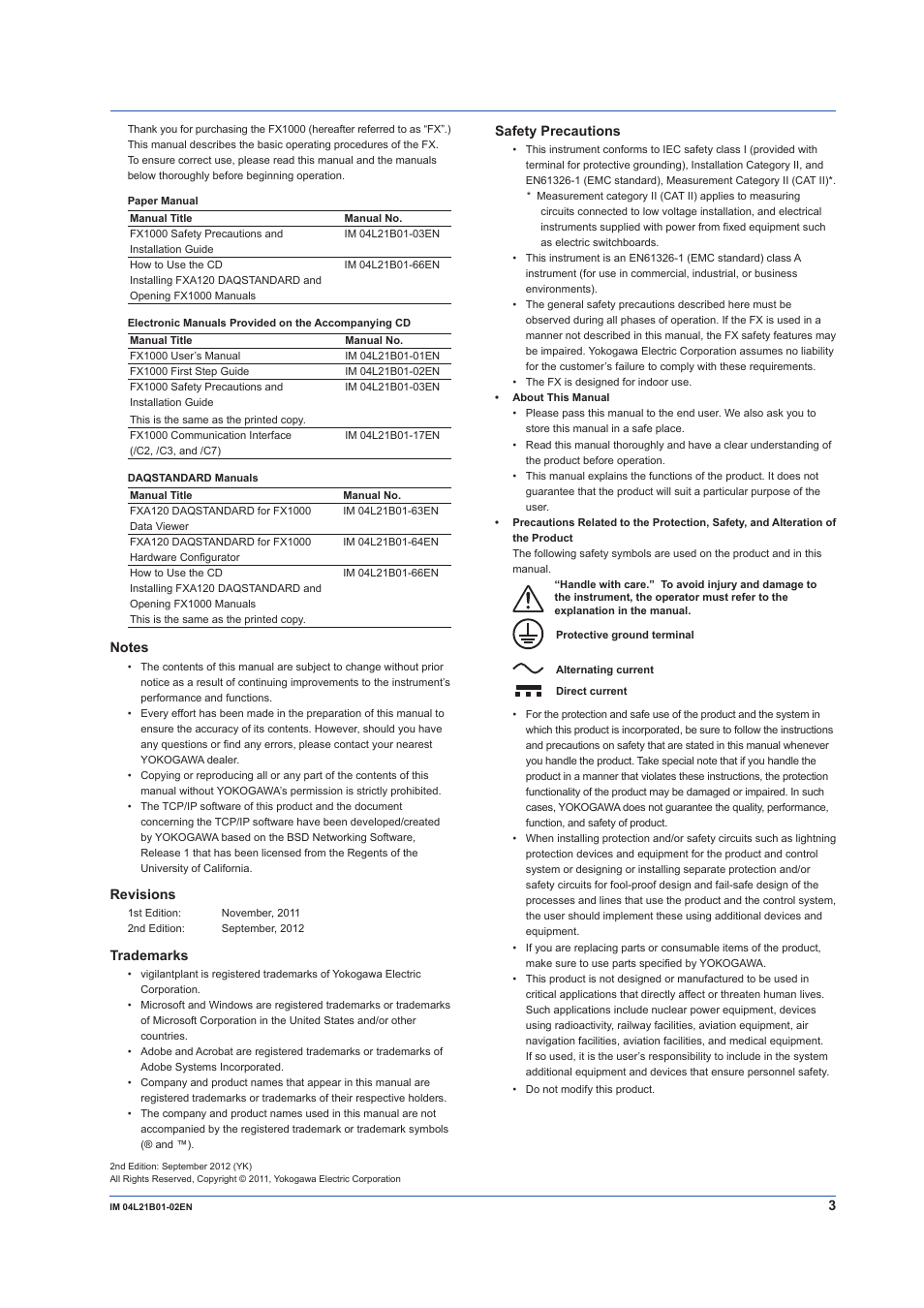 Safety precautions | Yokogawa Value Series FX1000 User Manual | Page 4 / 34