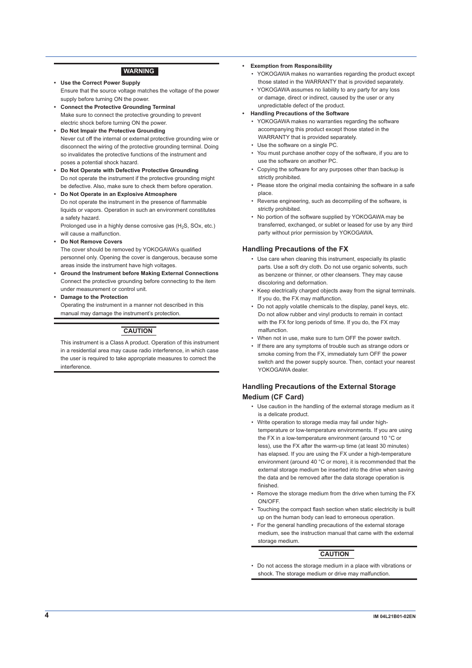 Handling precautions of the fx | Yokogawa Value Series FX1000 User Manual | Page 5 / 34