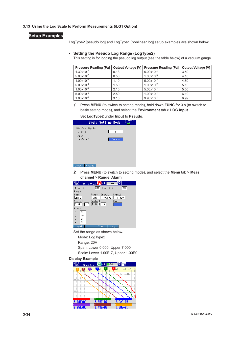 Setup examples, Setting the pseudo log range (logtype2) | Yokogawa Value Series FX1000 User Manual | Page 107 / 327