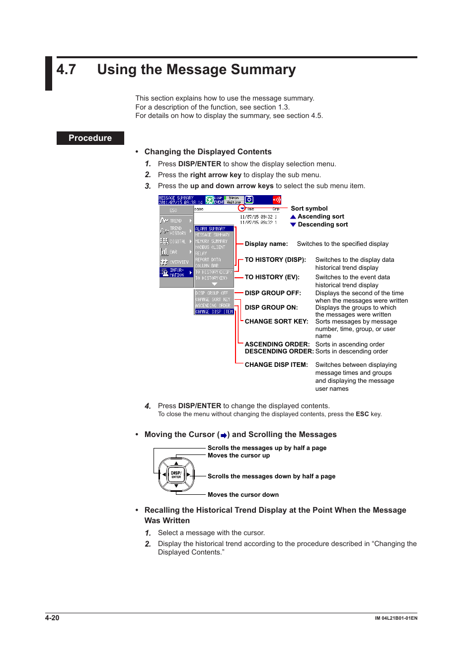 7 using the message summary, 7 using the message summary -20, Procedure | Yokogawa Value Series FX1000 User Manual | Page 129 / 327