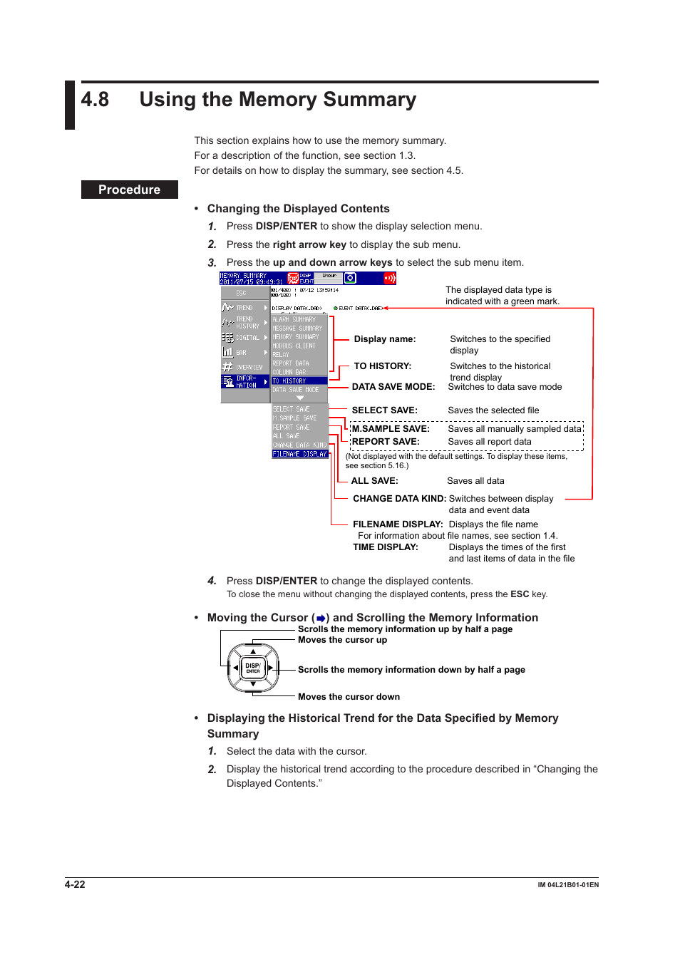 8 using the memory summary, 8 using the memory summary -22, Procedure | Yokogawa Value Series FX1000 User Manual | Page 131 / 327