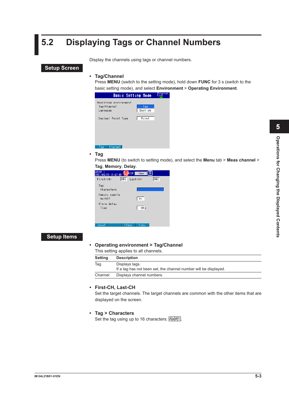 2 displaying tags or channel numbers, 2 displaying tags or channel numbers -3 | Yokogawa Value Series FX1000 User Manual | Page 144 / 327