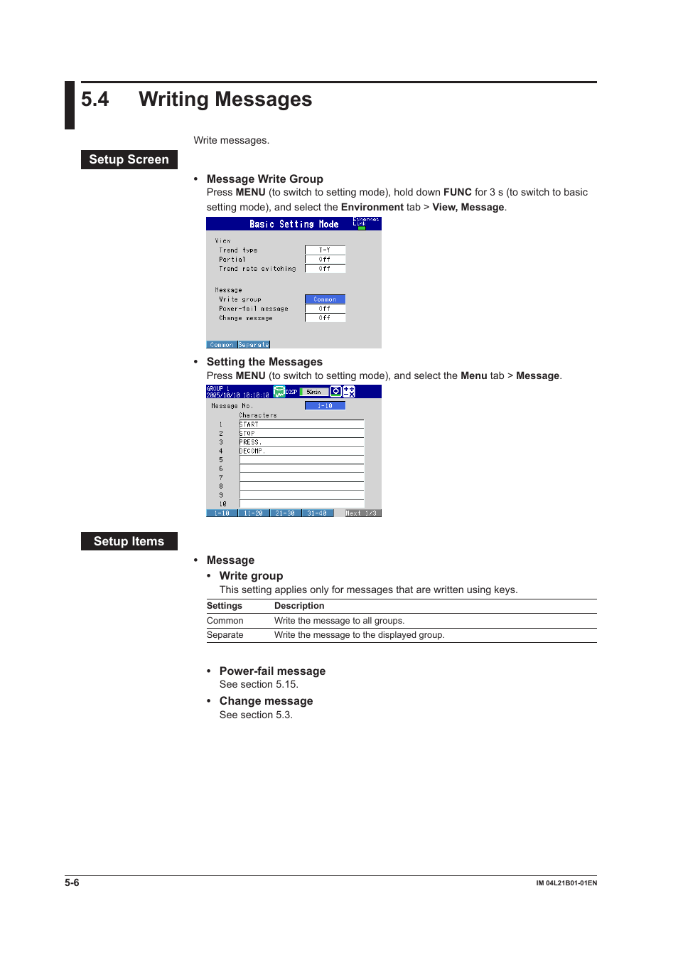 4 writing messages, 4 writing messages -6 | Yokogawa Value Series FX1000 User Manual | Page 147 / 327