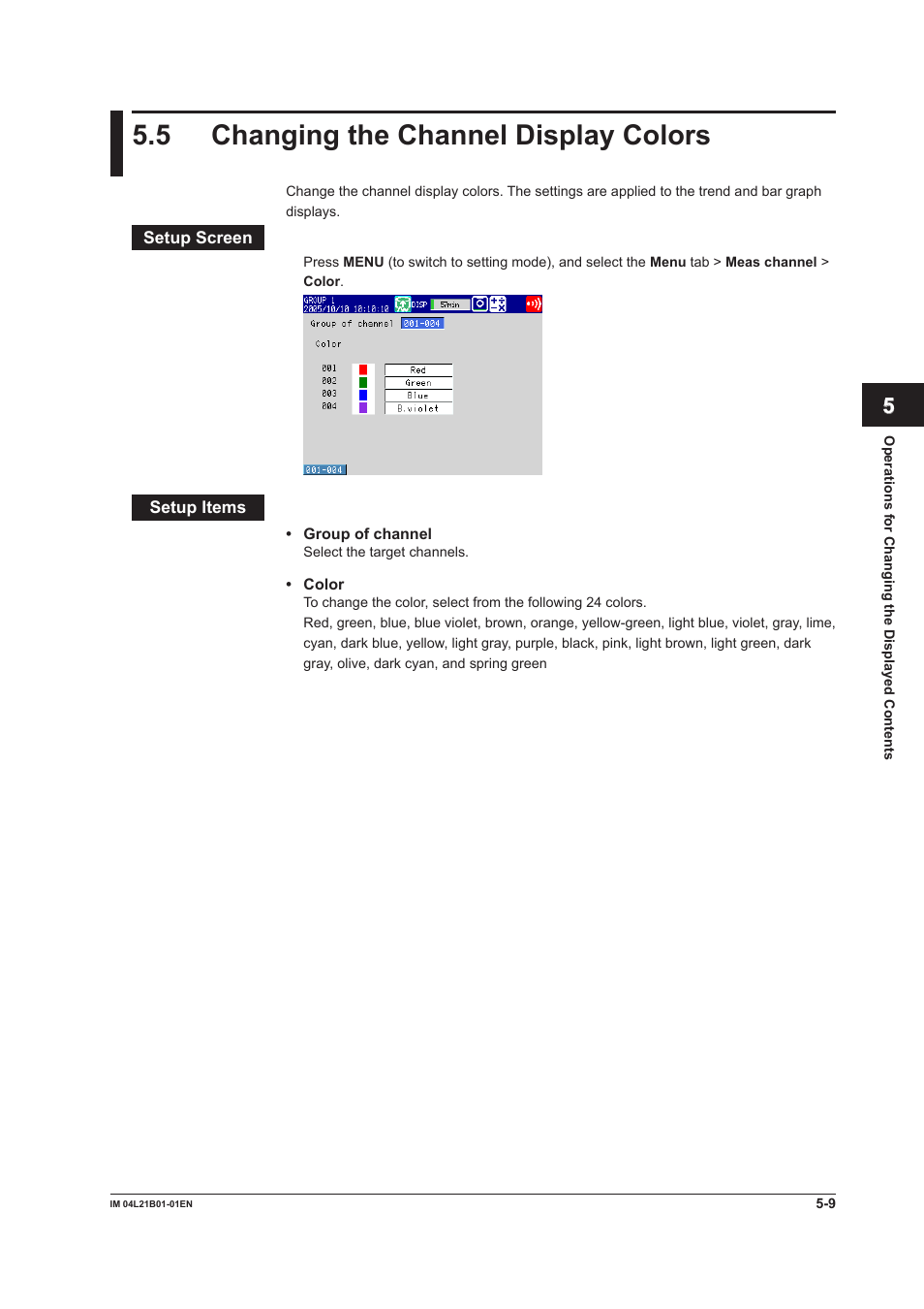 5 changing the channel display colors, 5 changing the channel display colors -9 | Yokogawa Value Series FX1000 User Manual | Page 150 / 327