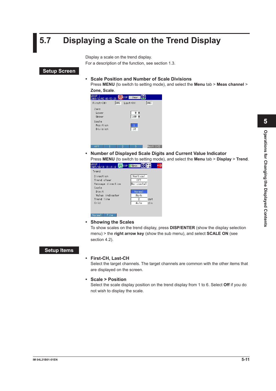 7 displaying a scale on the trend display, 7 displaying a scale on the trend display -11 | Yokogawa Value Series FX1000 User Manual | Page 152 / 327