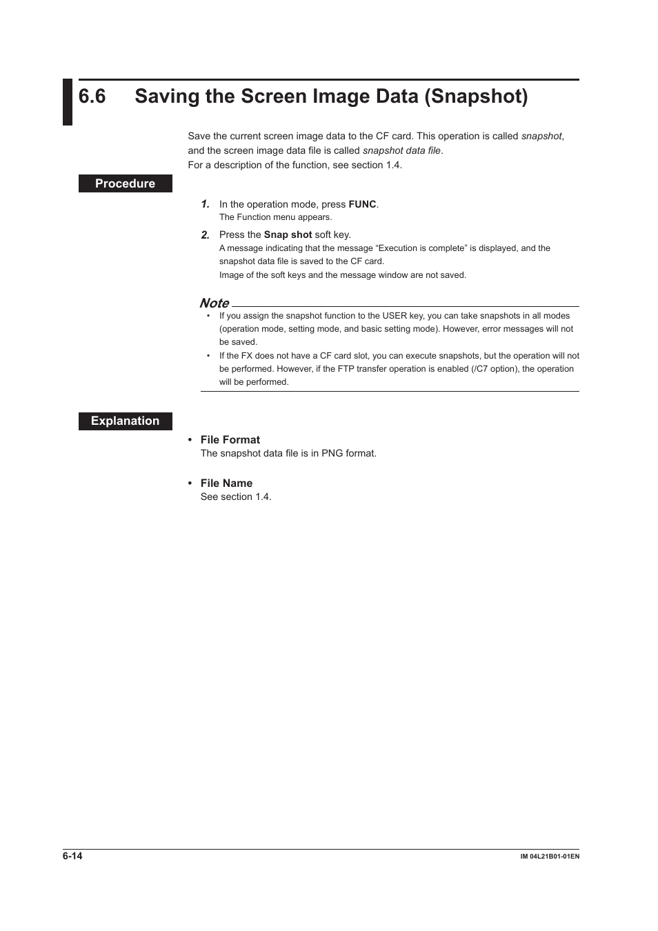 6 saving the screen image data (snapshot), 6 saving the screen image data (snapshot) -14 | Yokogawa Value Series FX1000 User Manual | Page 183 / 327