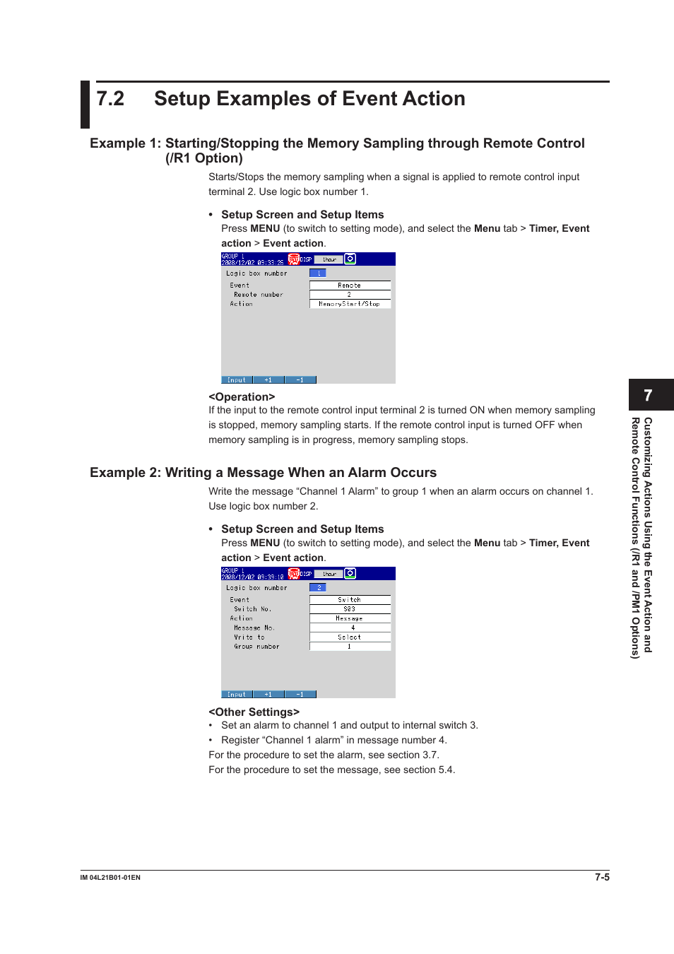 2 setup examples of event action, 2 setup examples of event action -5 | Yokogawa Value Series FX1000 User Manual | Page 194 / 327