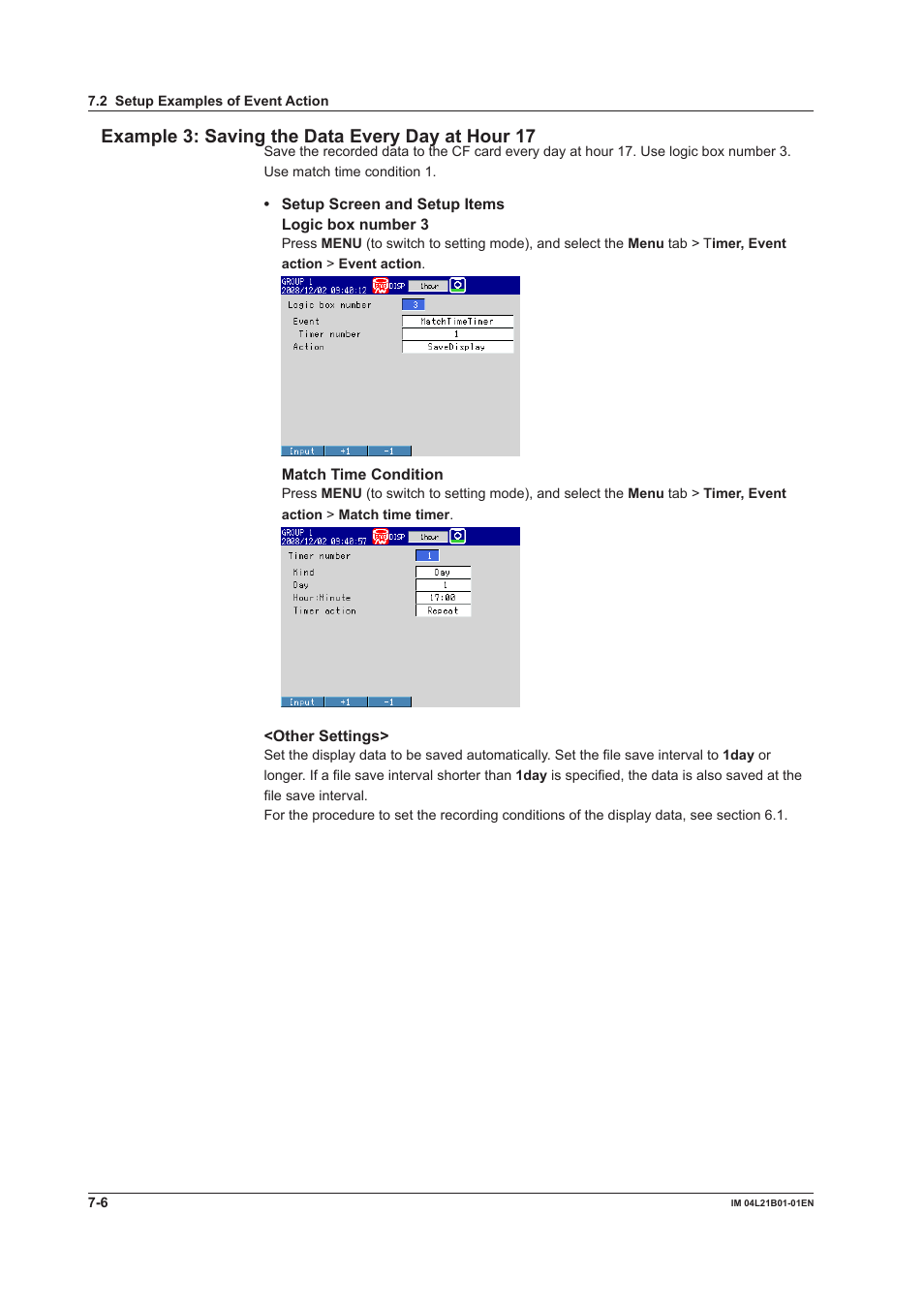 Example 3: saving the data every day at hour 17 | Yokogawa Value Series FX1000 User Manual | Page 195 / 327