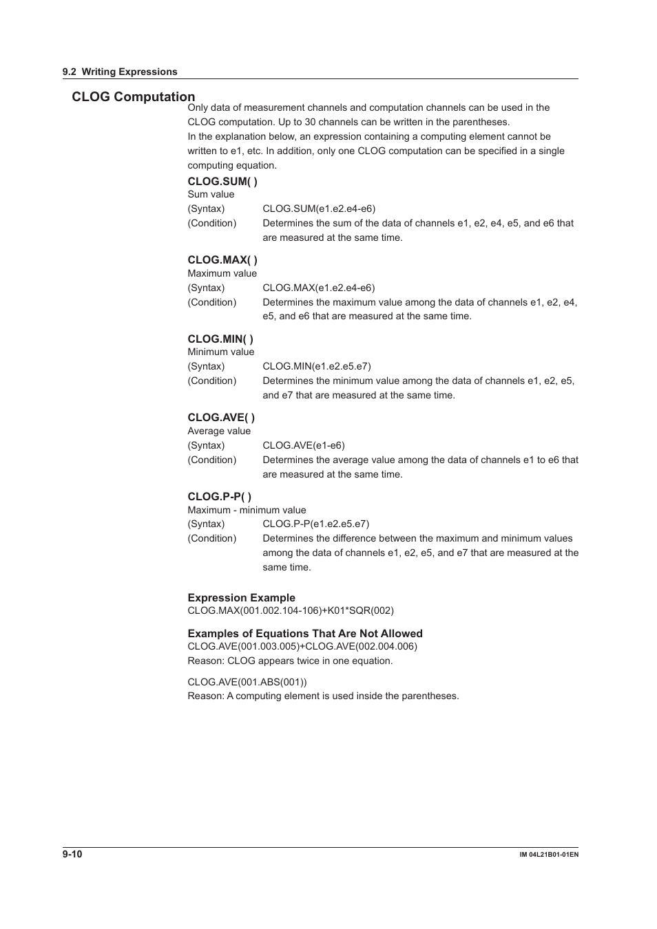 Clog computation | Yokogawa Value Series FX1000 User Manual | Page 215 / 327