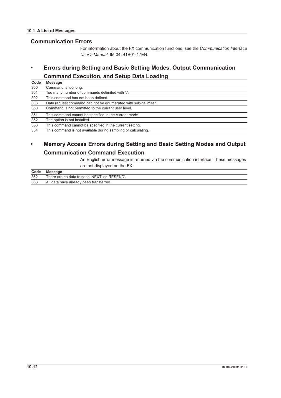 Communication errors | Yokogawa Value Series FX1000 User Manual | Page 237 / 327