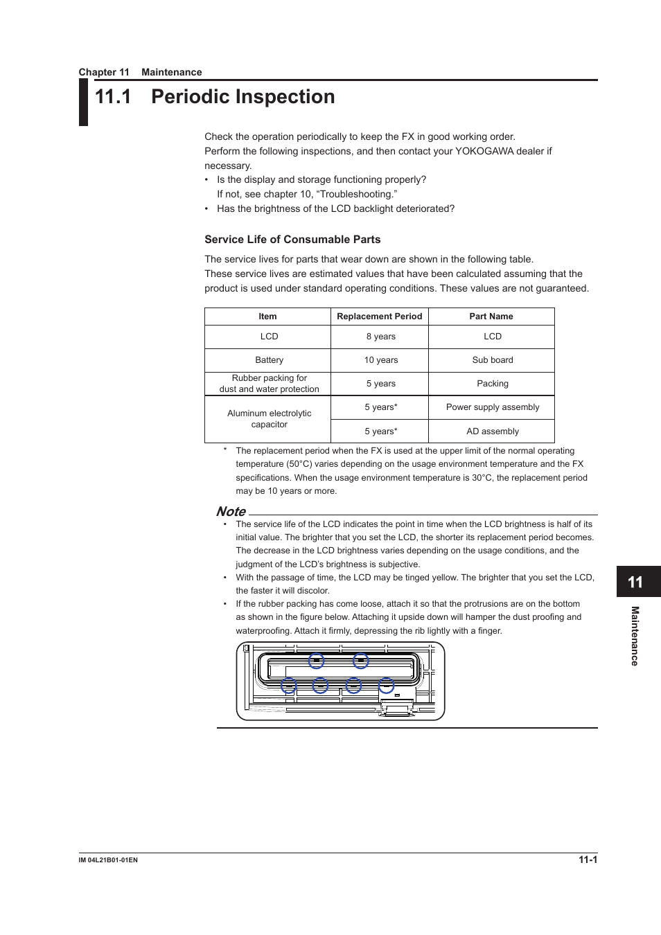 Chapter 11 maintenance, 1 periodic inspection, 1 periodic inspection -1 | App index | Yokogawa Value Series FX1000 User Manual | Page 246 / 327