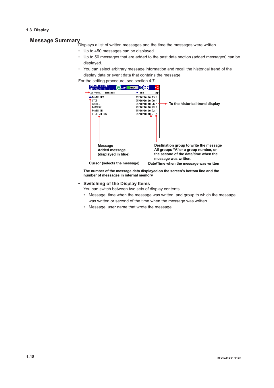 Message summary | Yokogawa Value Series FX1000 User Manual | Page 27 / 327