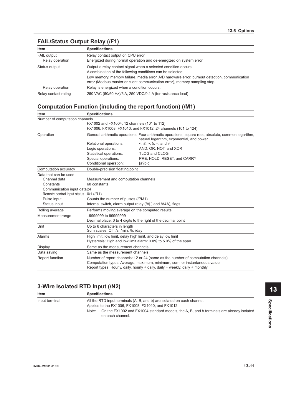 App index fail/status output relay (/f1), Wire isolated rtd input (/n2) | Yokogawa Value Series FX1000 User Manual | Page 276 / 327