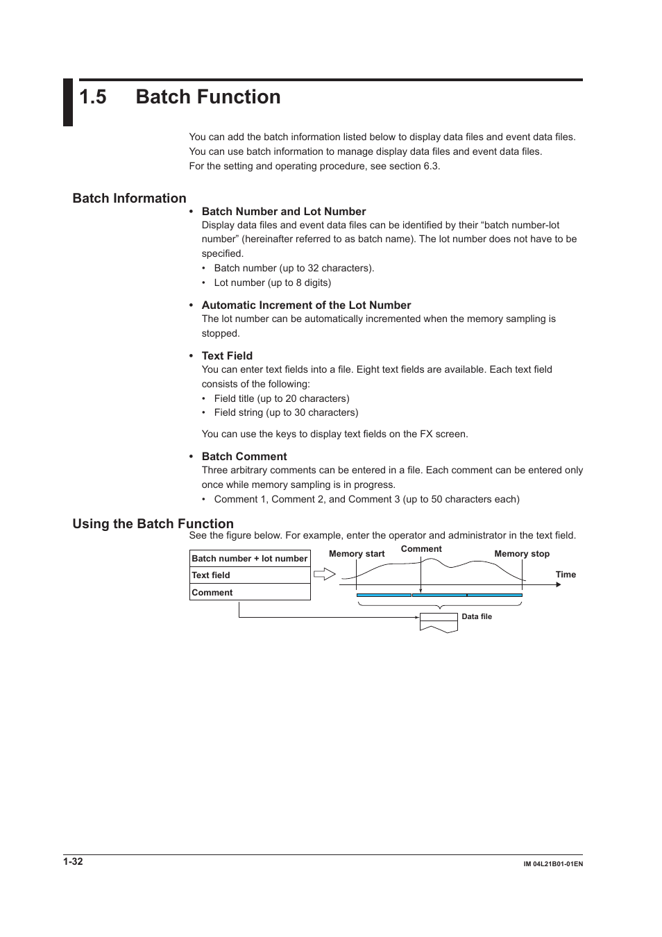 5 batch function, 5 batch function -32, Batch information | Using the batch function | Yokogawa Value Series FX1000 User Manual | Page 41 / 327