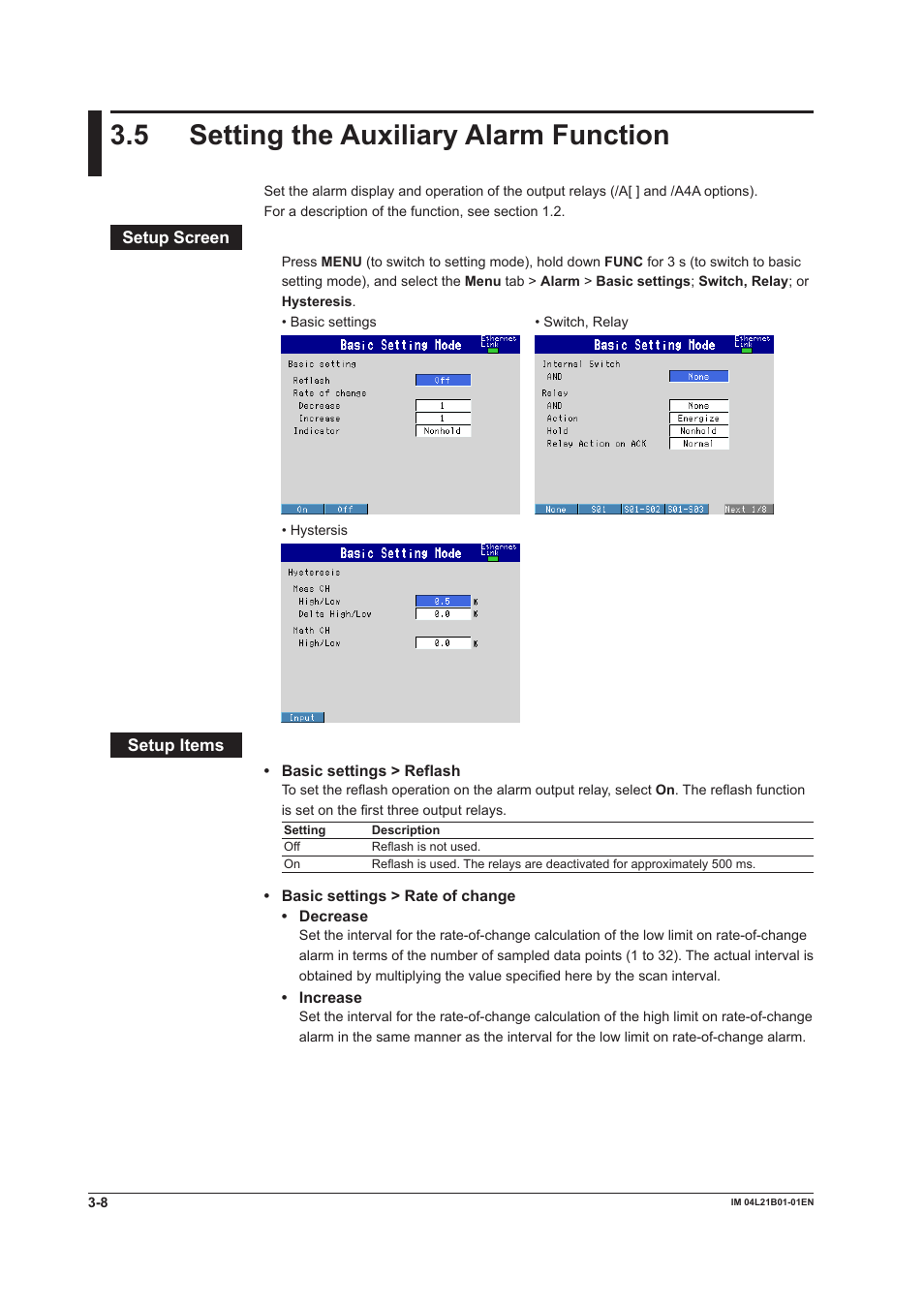 5 setting the auxiliary alarm function, 5 setting the auxiliary alarm function -8 | Yokogawa Value Series FX1000 User Manual | Page 81 / 327