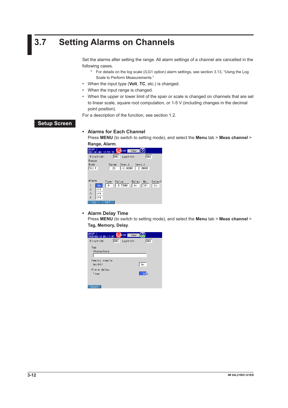 7 setting alarms on channels, 7 setting alarms on channels -12 | Yokogawa Value Series FX1000 User Manual | Page 85 / 327