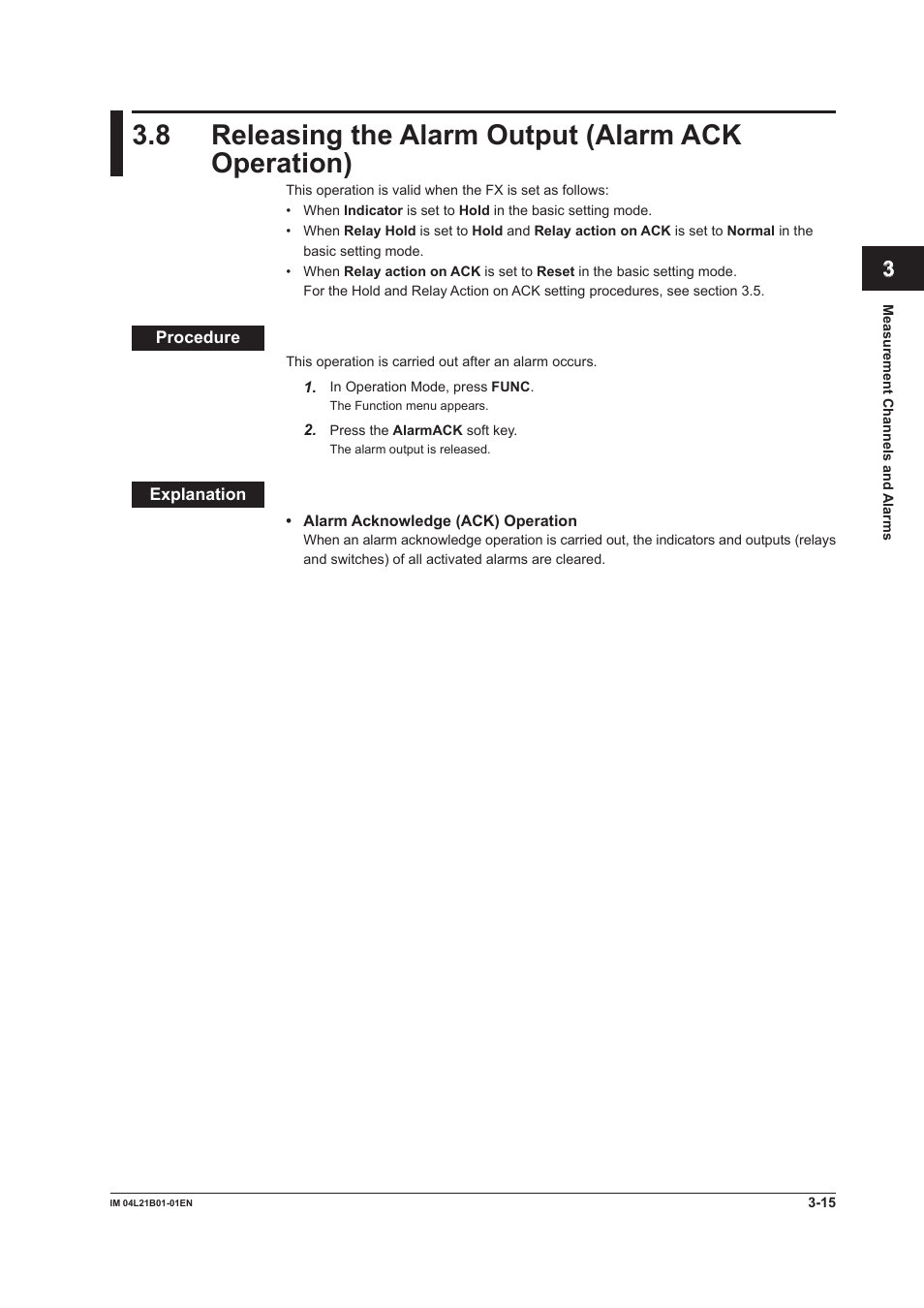 8 releasing the alarm output (alarm ack operation) | Yokogawa Value Series FX1000 User Manual | Page 88 / 327