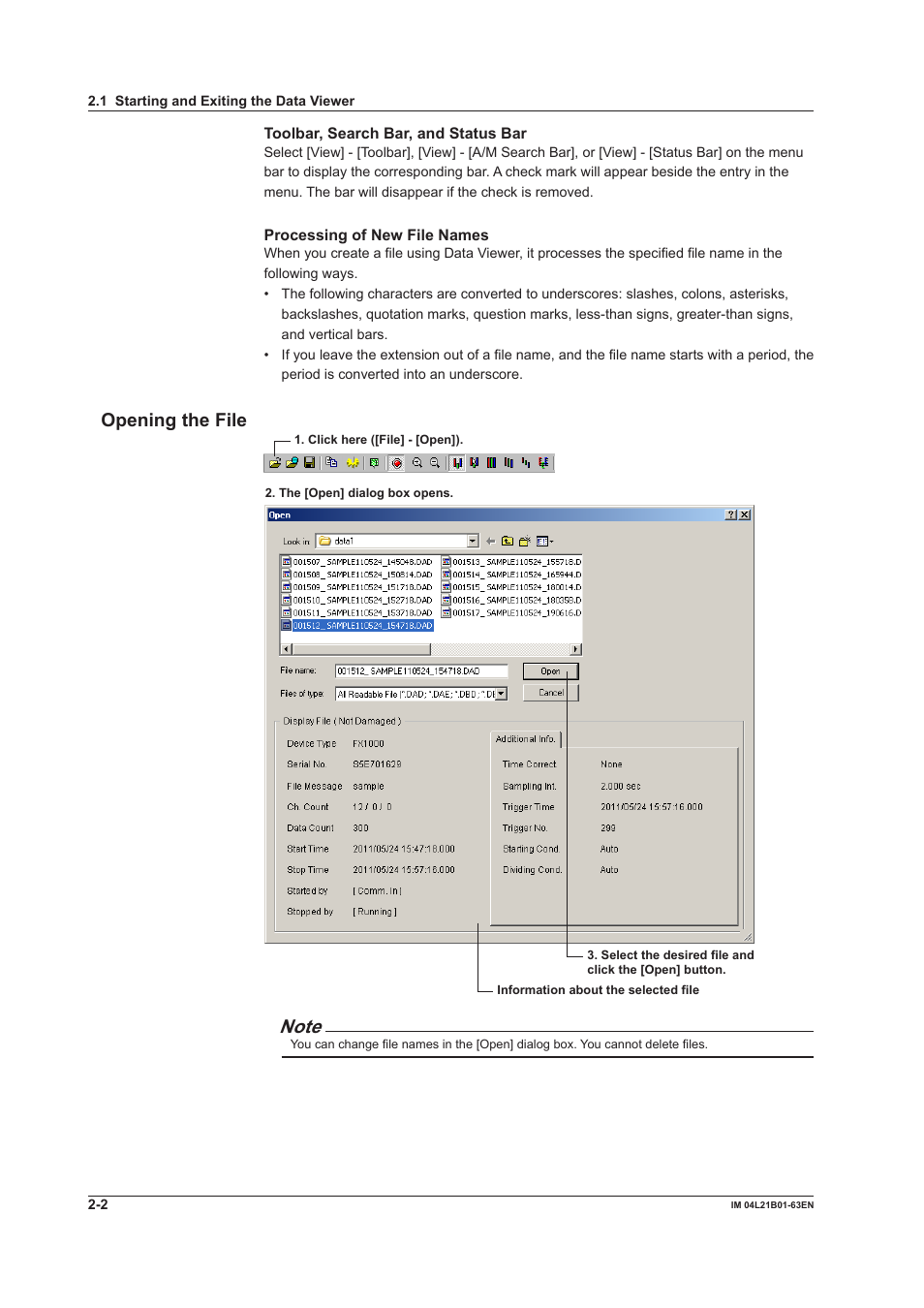 Opening the file, Opening the file -2 | Yokogawa Value Series FX1000 User Manual | Page 11 / 57