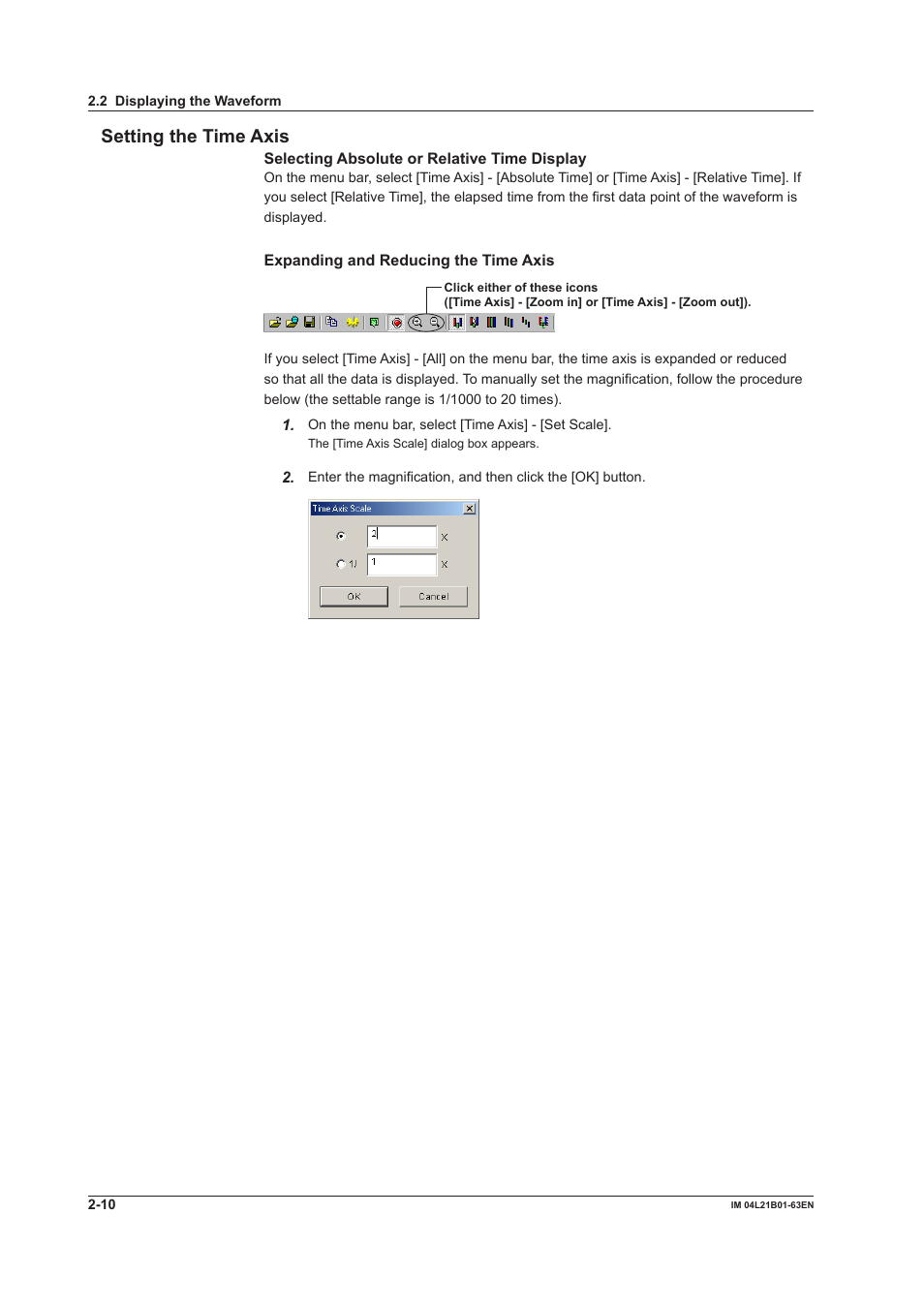 Setting the time axis, Setting the time axis -10 | Yokogawa Value Series FX1000 User Manual | Page 19 / 57