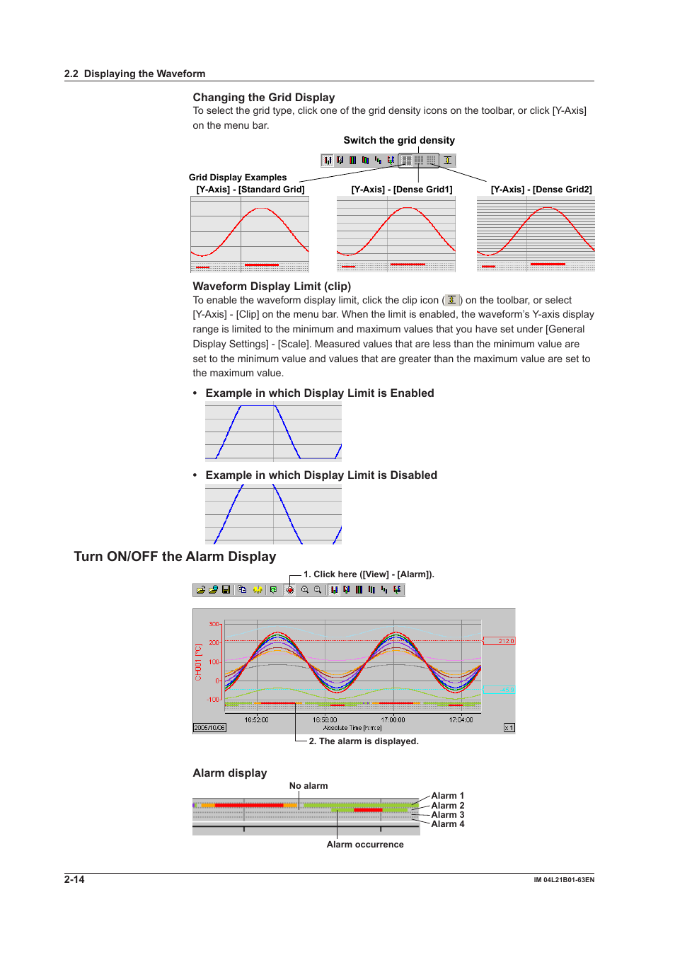 Turn on/off the alarm display, Turn on/off the alarm display -14 | Yokogawa Value Series FX1000 User Manual | Page 23 / 57