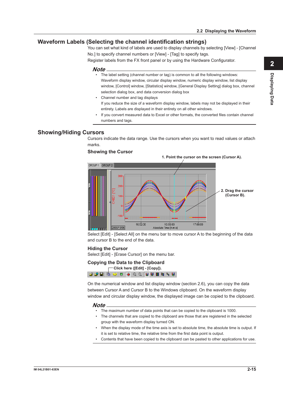 Showing/hiding cursors | Yokogawa Value Series FX1000 User Manual | Page 24 / 57