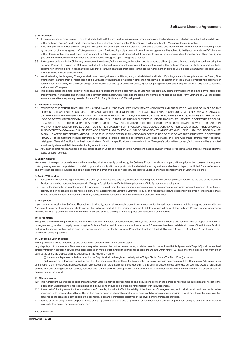 Software license agreement | Yokogawa Value Series FX1000 User Manual | Page 4 / 57