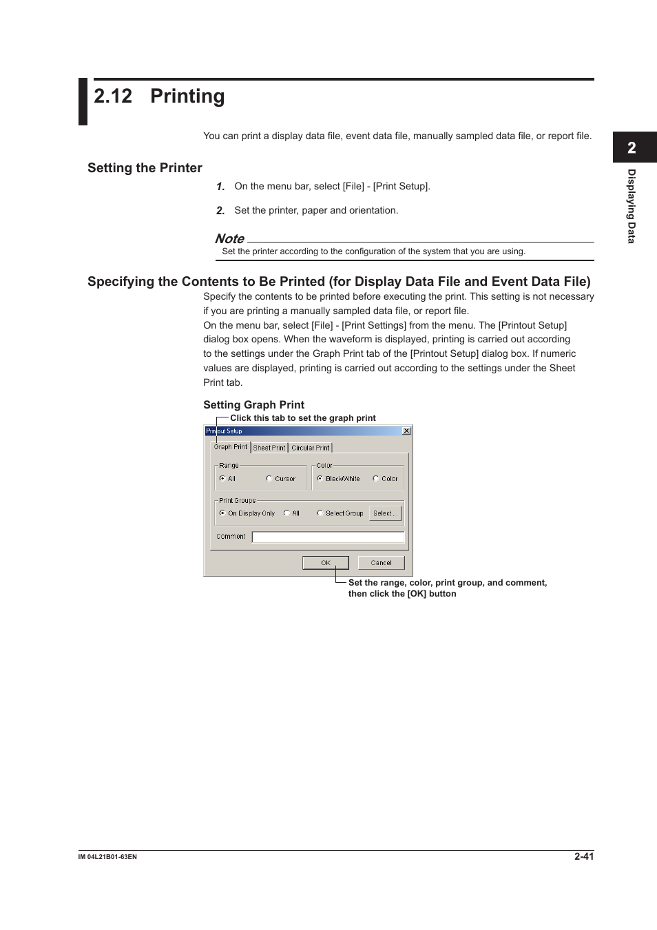 12 printing, Setting the printer, 12 printing -41 | Yokogawa Value Series FX1000 User Manual | Page 50 / 57