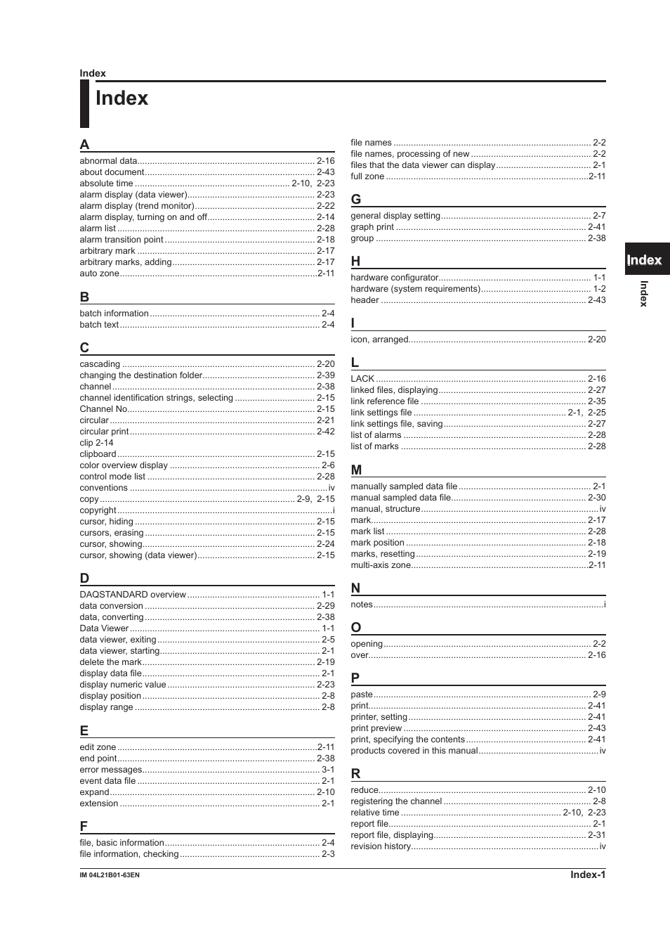 Index | Yokogawa Value Series FX1000 User Manual | Page 56 / 57