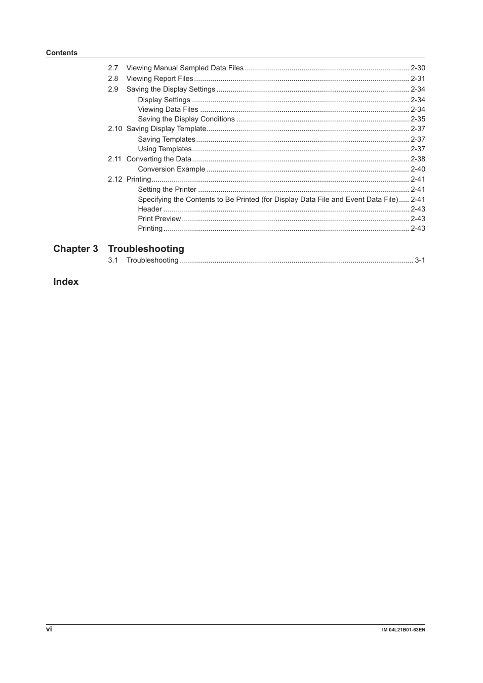 Chapter 3 troubleshooting, Index | Yokogawa Value Series FX1000 User Manual | Page 7 / 57