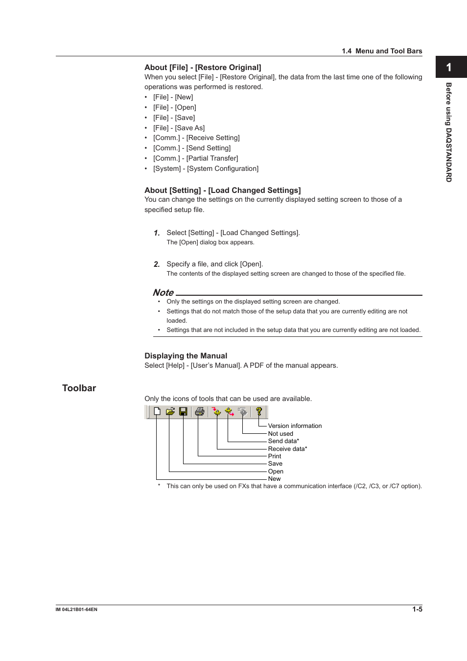 Toolbar, Toolbar -5, Index | Yokogawa Value Series FX1000 User Manual | Page 12 / 95