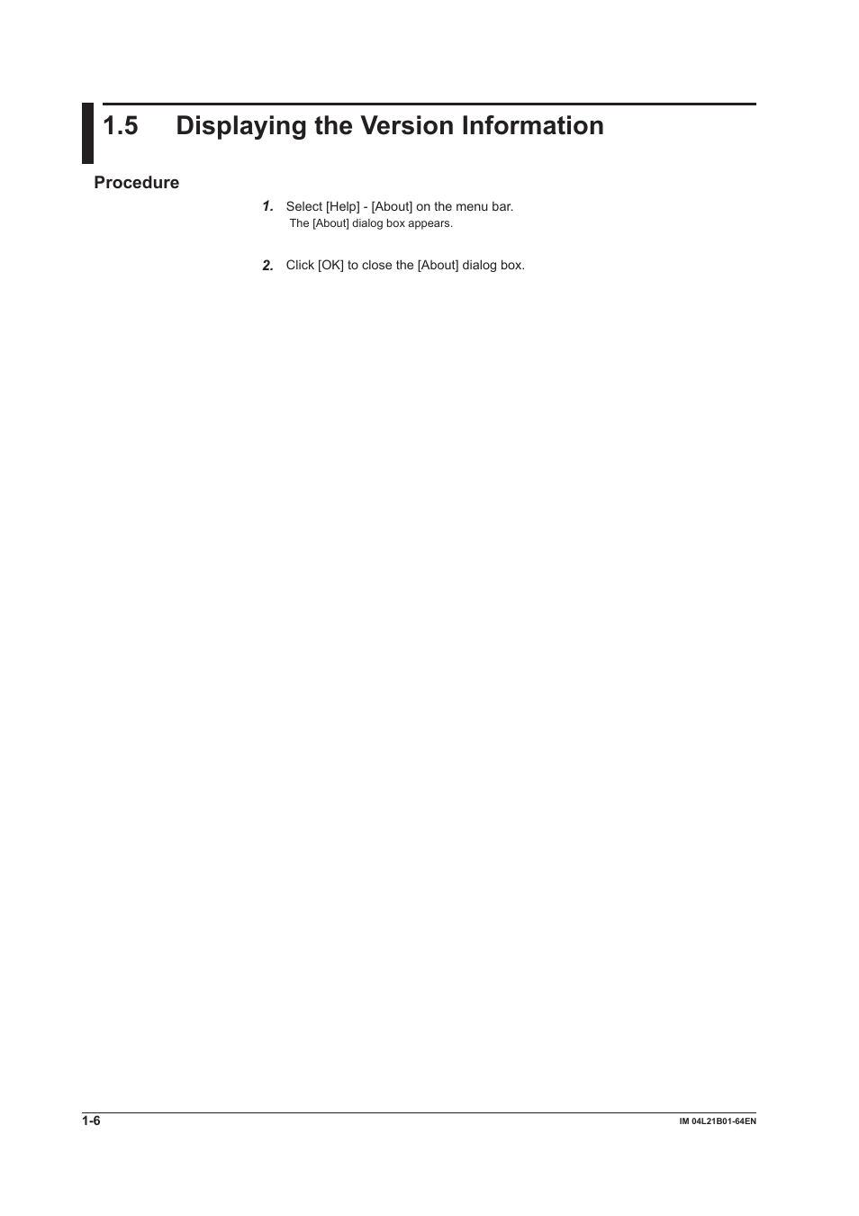 5 displaying the version information, Procedure, 5 displaying the version information -6 | Procedure -6 | Yokogawa Value Series FX1000 User Manual | Page 13 / 95