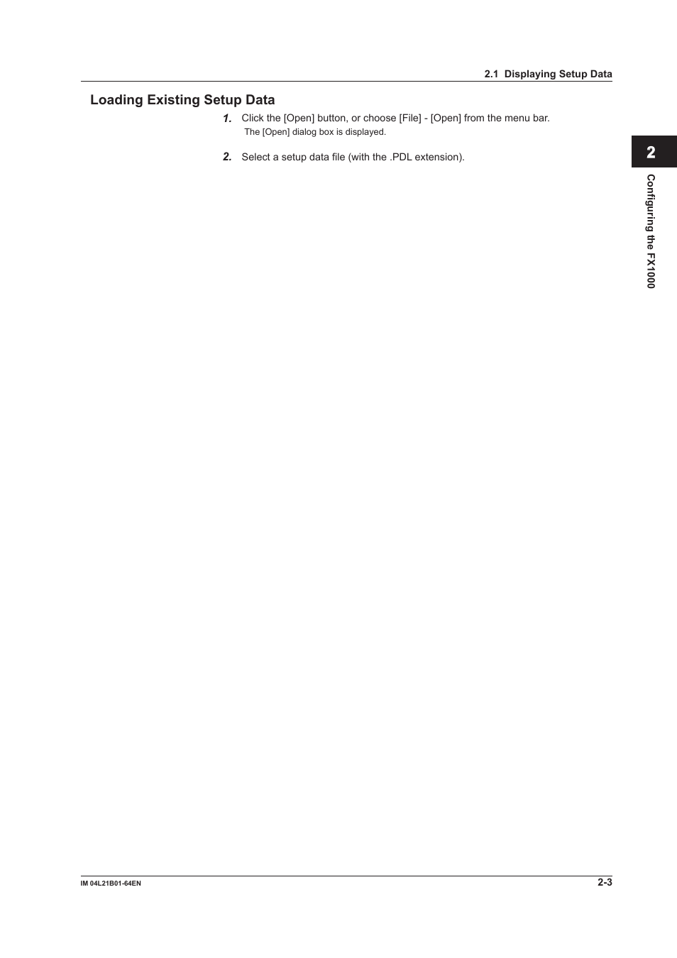 Loading existing setup data, Loading existing setup data -3 | Yokogawa Value Series FX1000 User Manual | Page 16 / 95