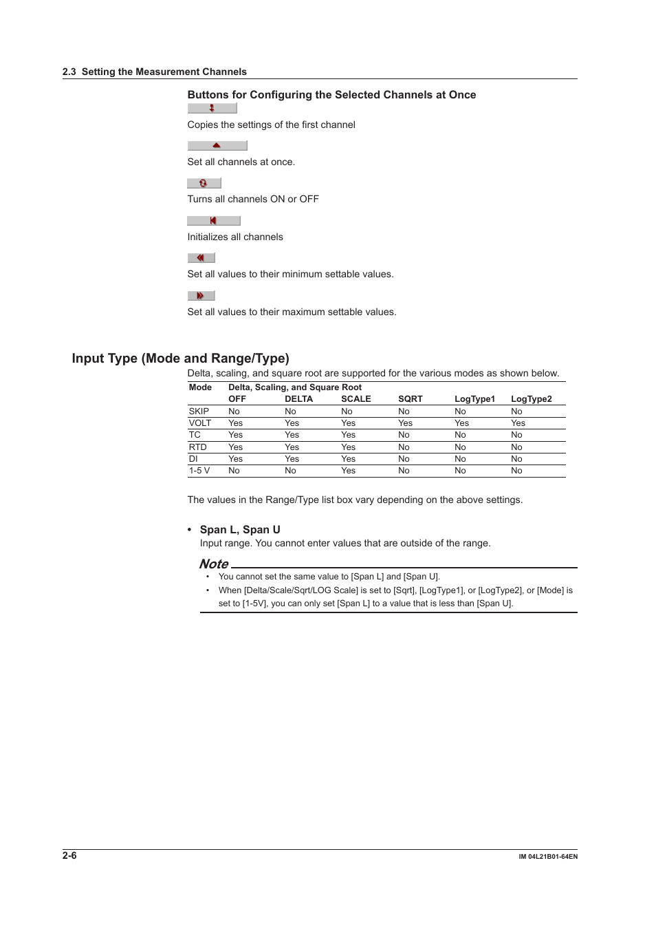 Input type (mode and range/type), Input type (mode and range/type) -6 | Yokogawa Value Series FX1000 User Manual | Page 19 / 95