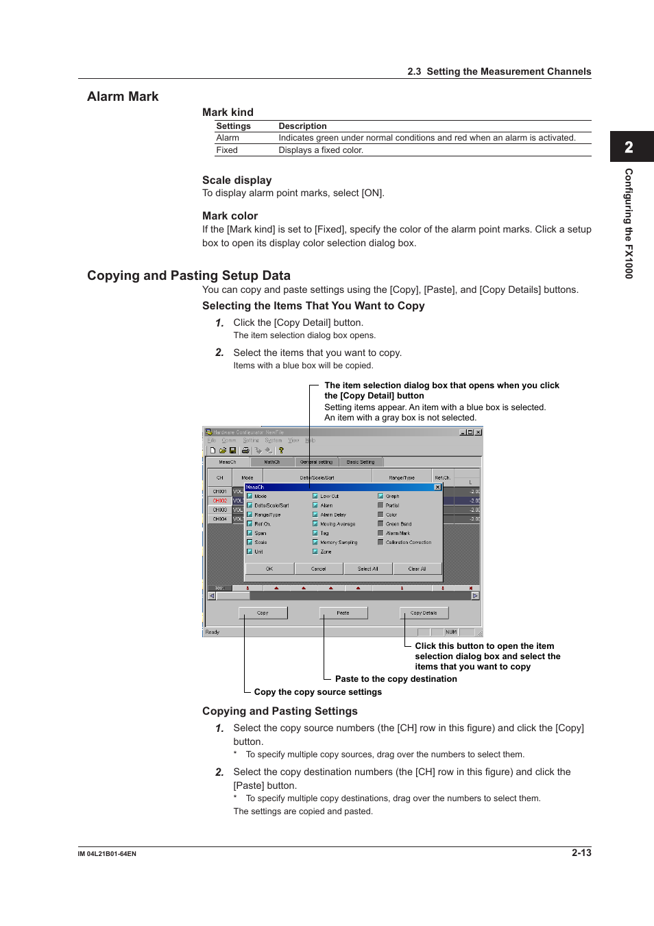 Alarm mark, Copying and pasting setup data, Alarm mark -13 copying and pasting setup data -13 | Index alarm mark | Yokogawa Value Series FX1000 User Manual | Page 26 / 95